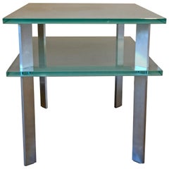 Frosted Glass Bi-Level Rectangular End Table with Matte Aluminum Legs