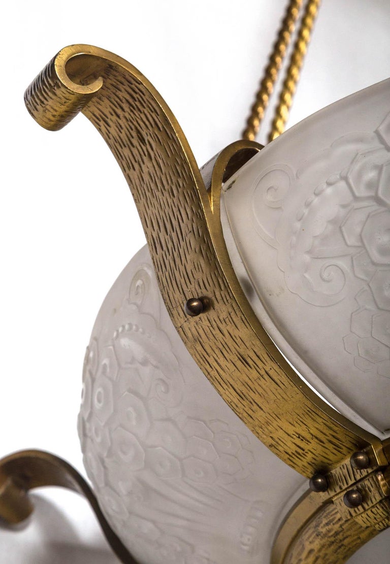 Frosted Glass Bowl Art Deco Chandelier For Sale at 1stDibs
