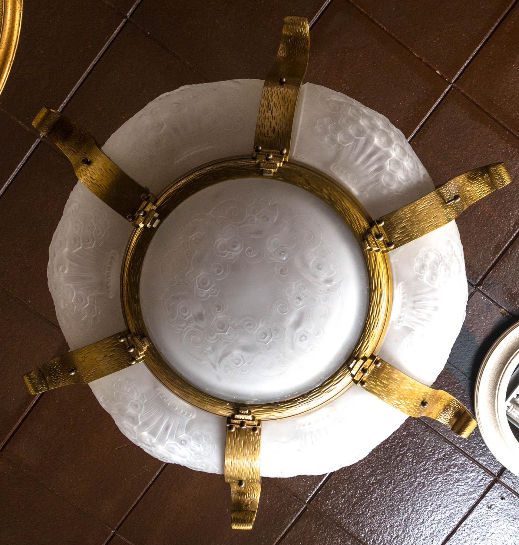 Frosted Glass Bowl Art Deco Chandelier For Sale 2