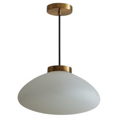 Frosted Glass + Brass Globe Pendant. Light, Italy 1960s