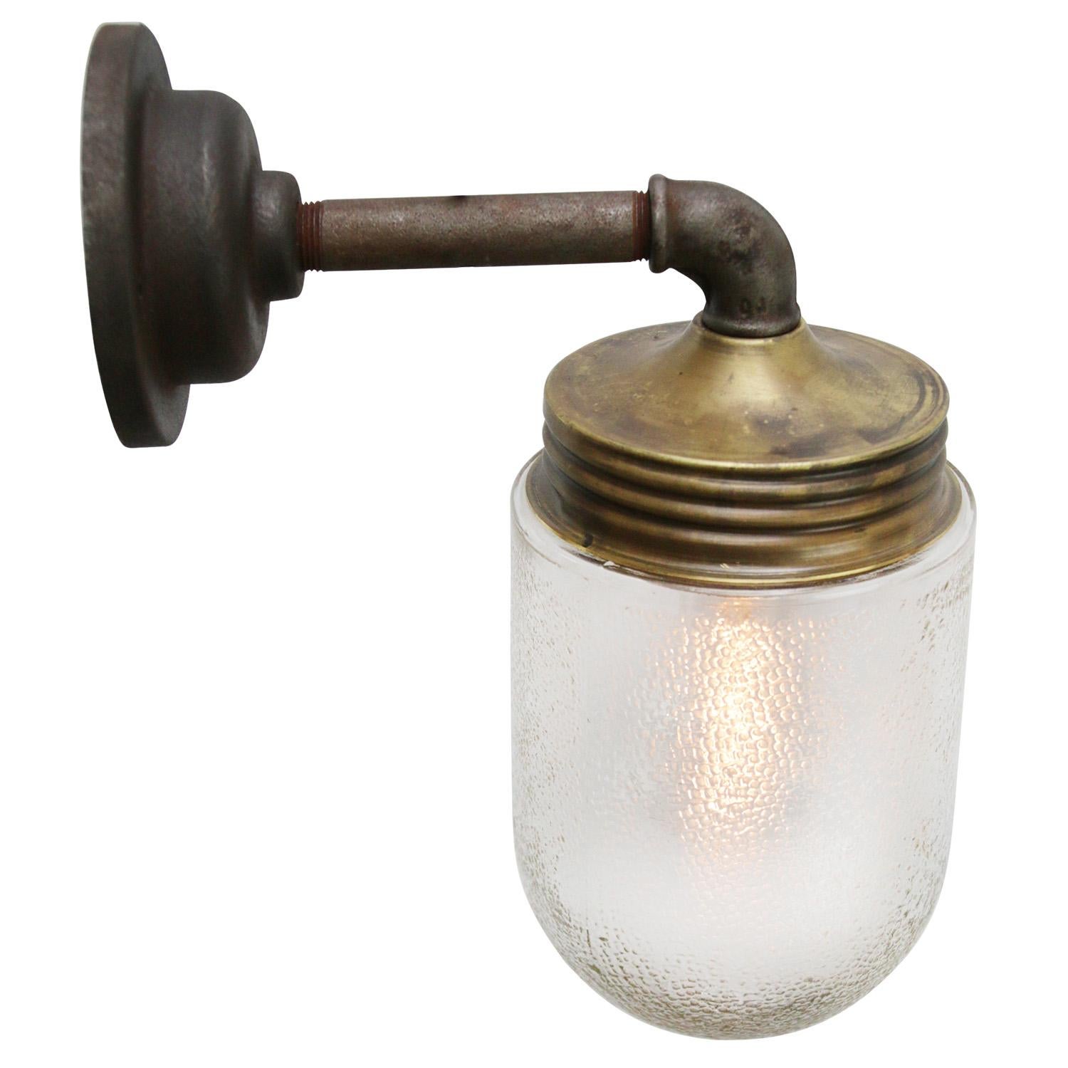 Industrial Frosted Glass Brass Vintage Cast Iron Arm Scone Wall Light