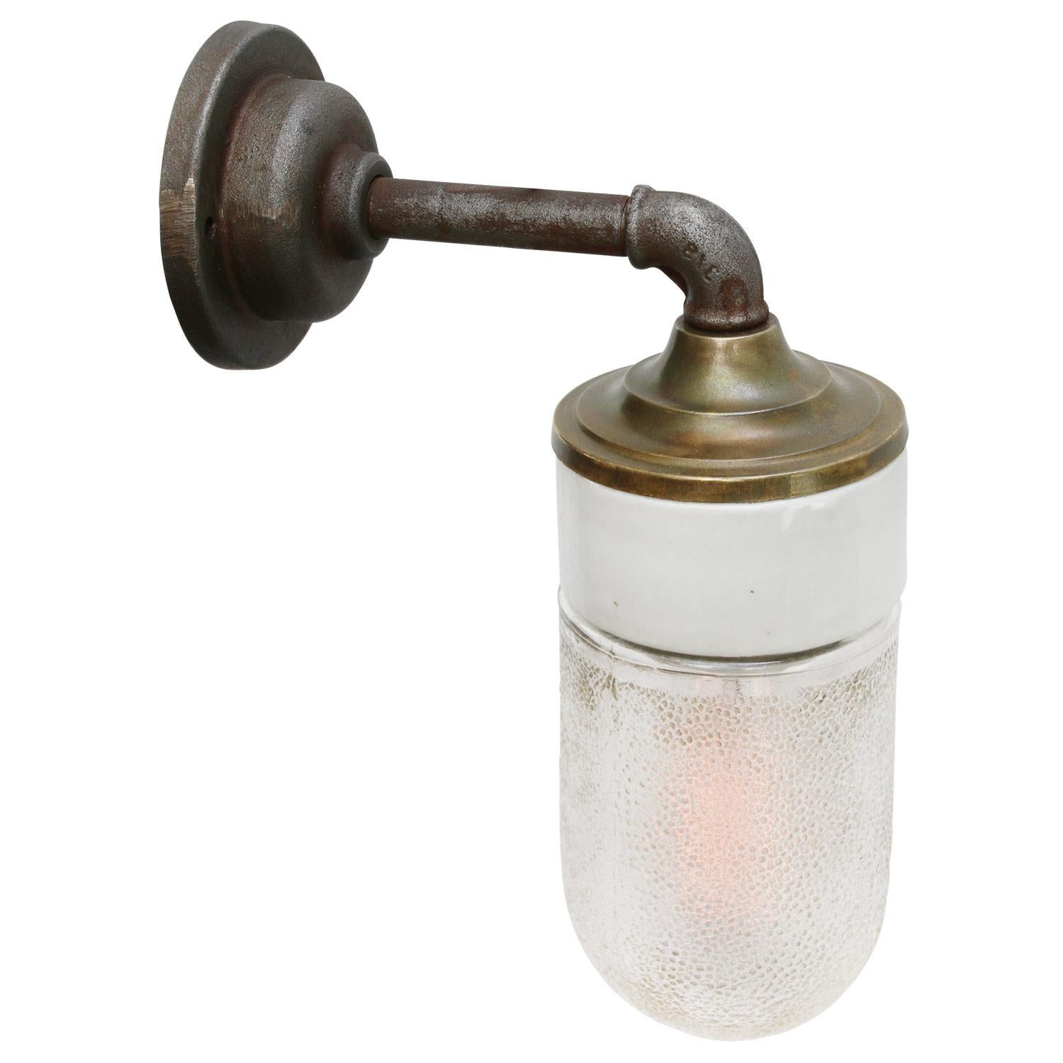 Frosted Glass Brass Vintage Cast Iron Arm Scones Wall Lights In Good Condition In Amsterdam, NL