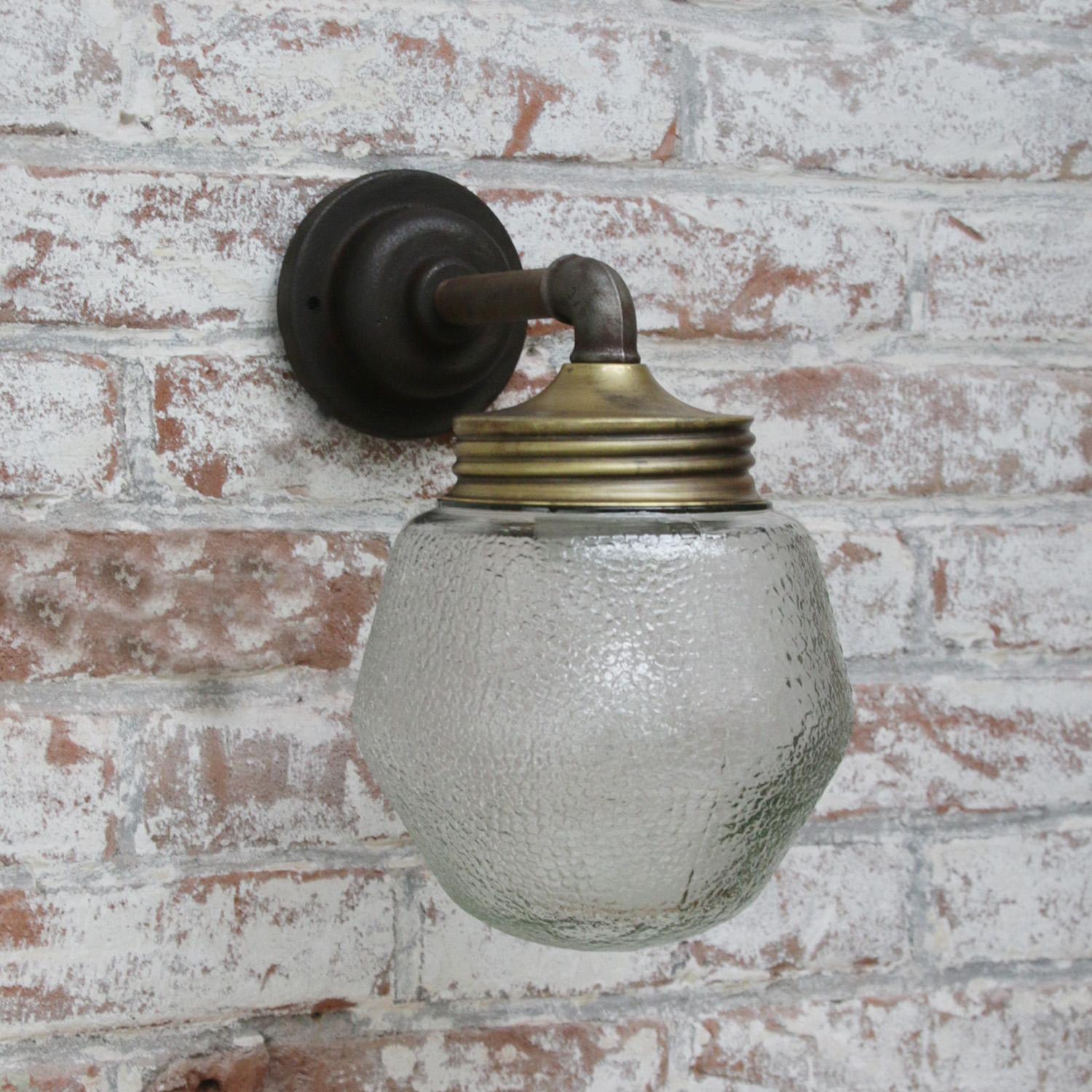 Frosted Glass Brass Vintage Cast Iron Arm Scones Wall Lights For Sale 1