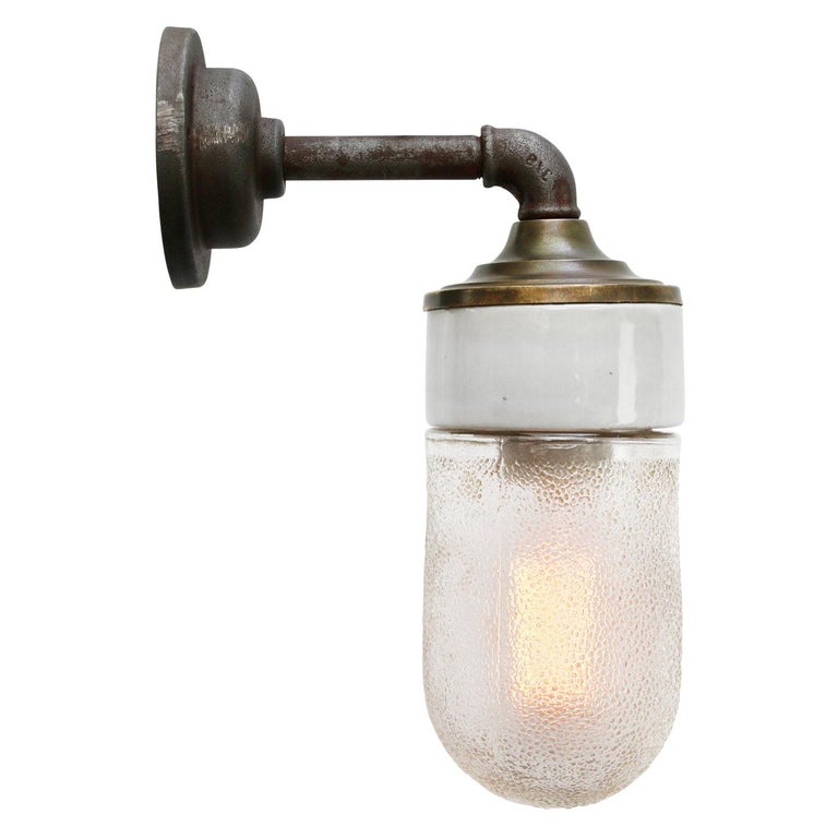 Frosted Glass Brass Vintage Cast Iron Arm Scones Wall Lights For Sale