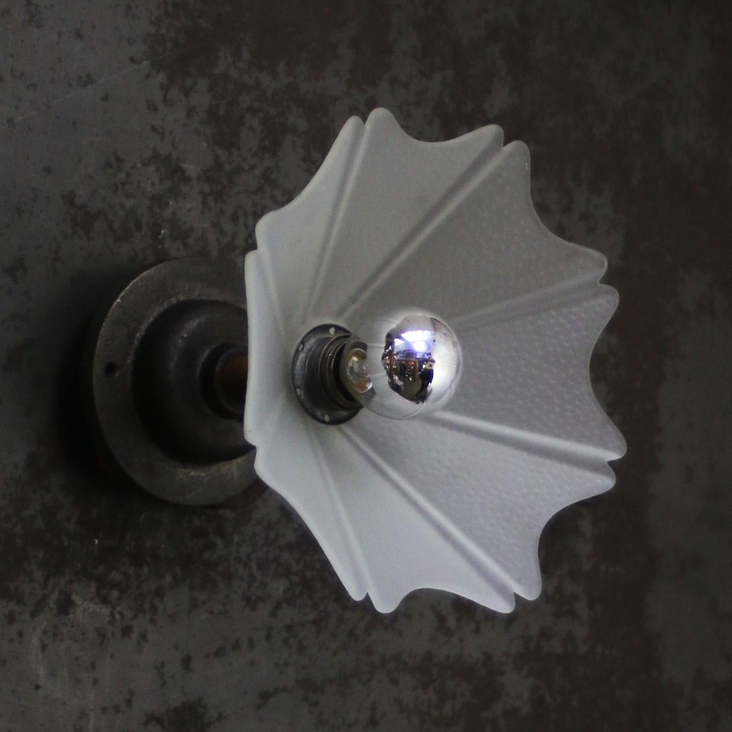 Frosted Glass Cast Iron Brass Sconces Wall Lamps In Good Condition For Sale In Amsterdam, NL