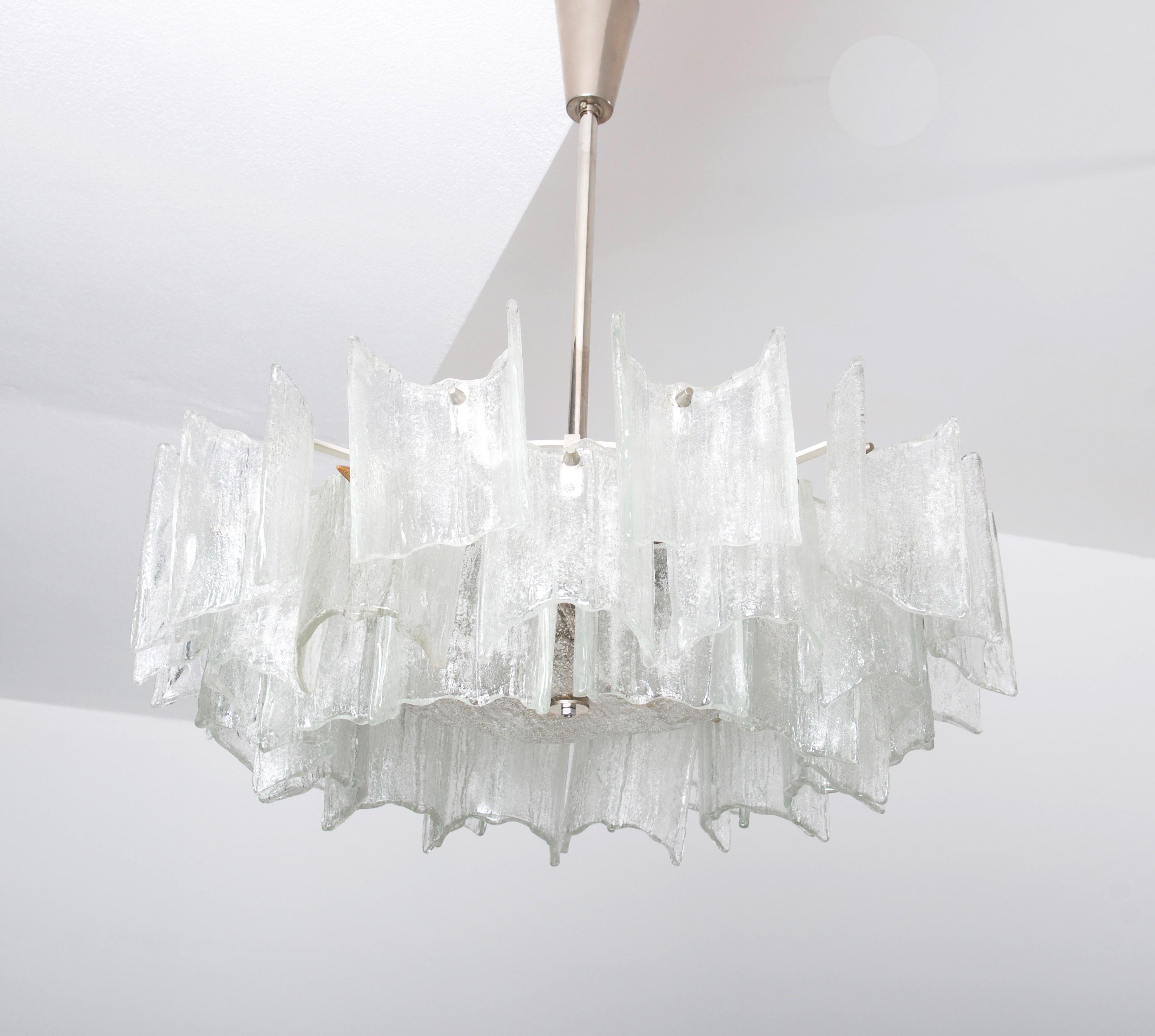 Mid-Century Modern Frosted Glass Chandelier By J. T. Kalmar For Sale