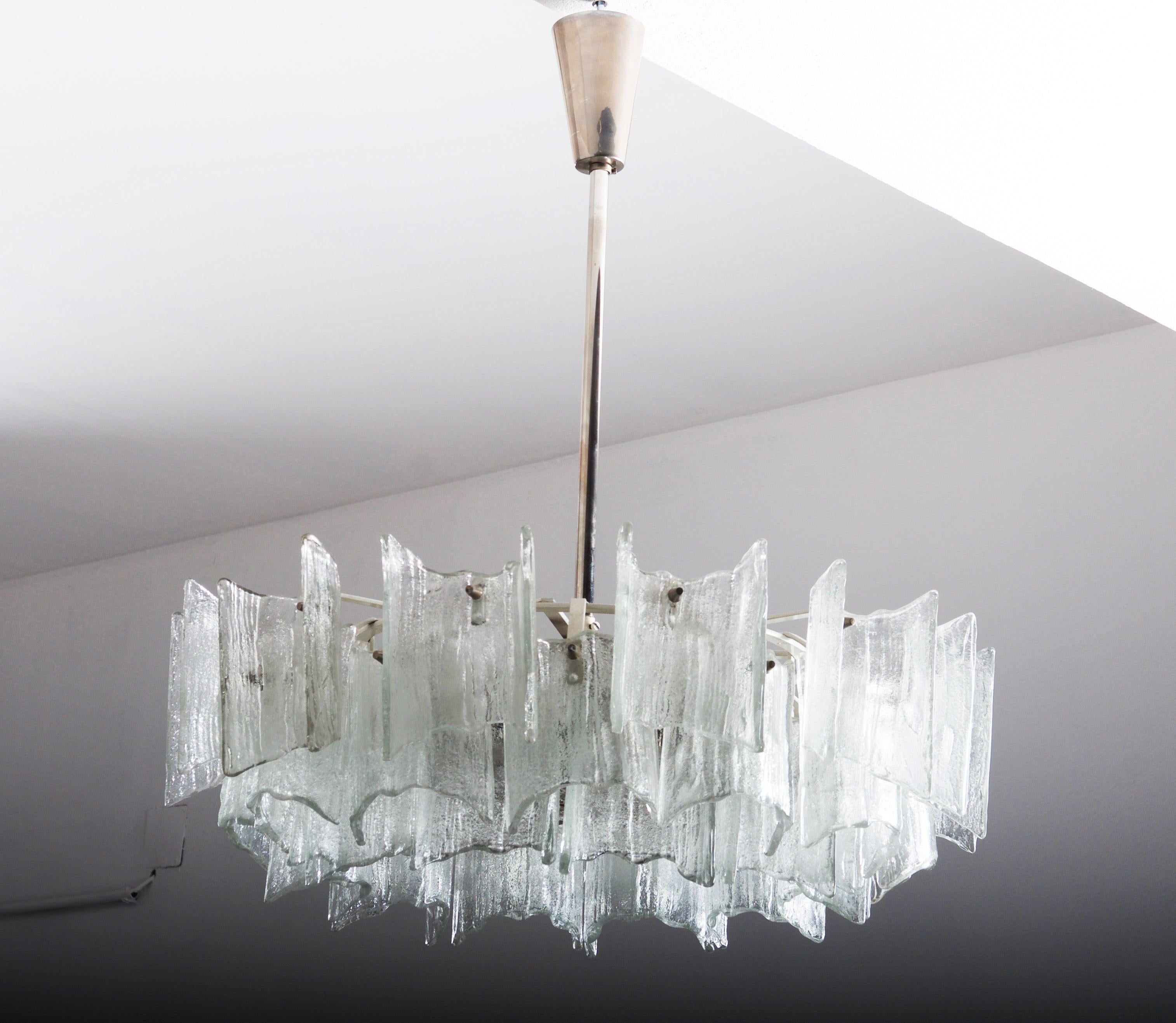 Frosted Glass Chandelier By J. T. Kalmar For Sale 2
