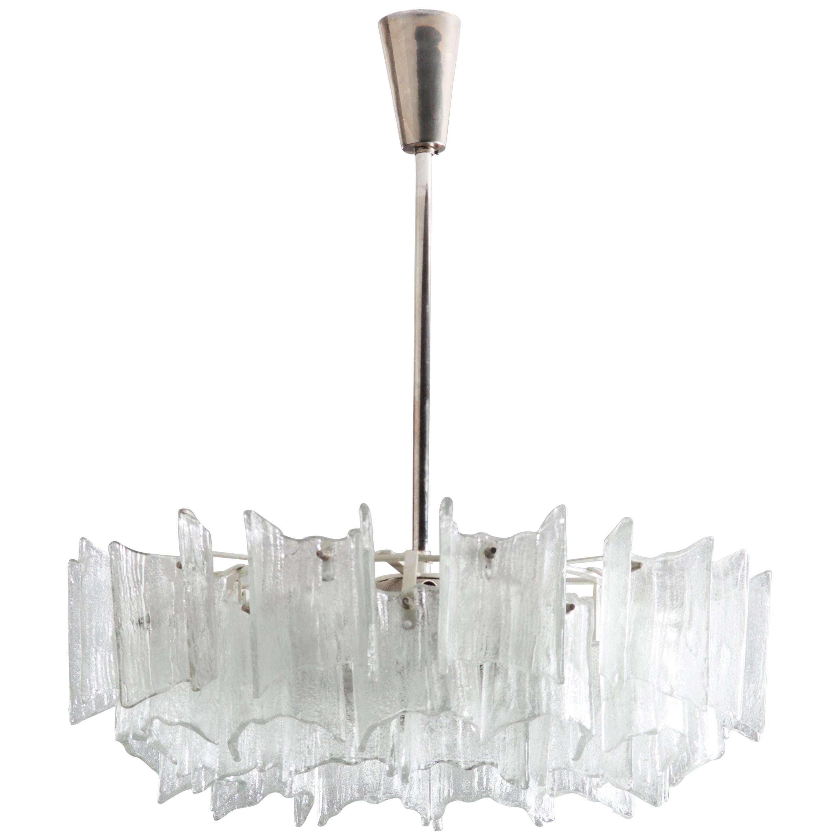 Frosted Glass Chandelier By J. T. Kalmar For Sale