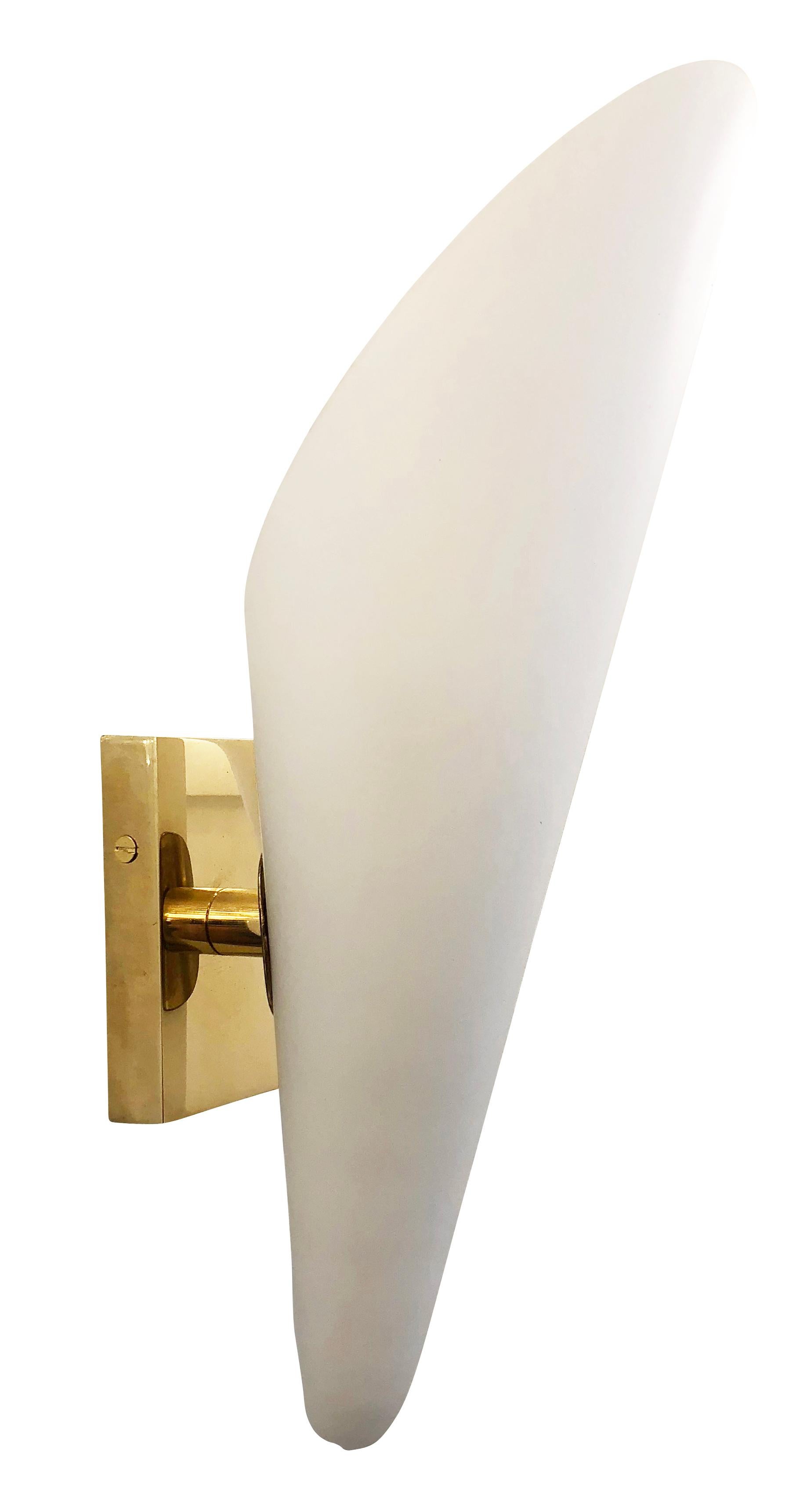 Mid-Century Modern Frosted Glass Cone Sconces, Italy, 1960s