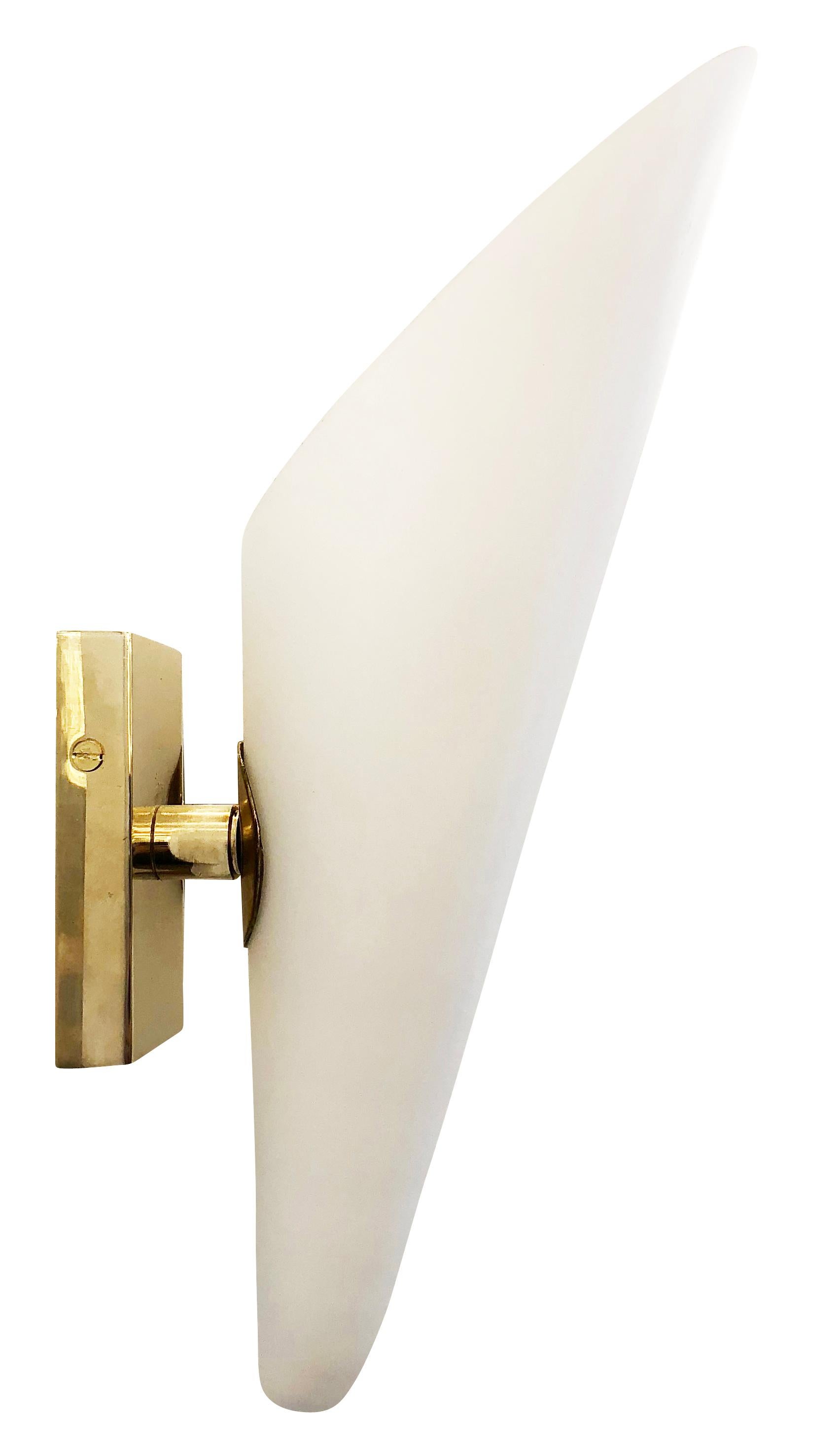 Frosted Glass Cone Sconces, Italy, 1960s In Good Condition In New York, NY
