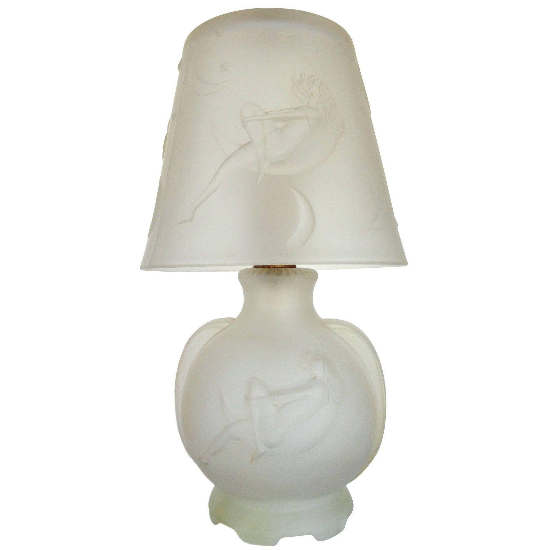 American Frosted Glass Crescent Moon Boudoir Lamp, circa 1920 For Sale
