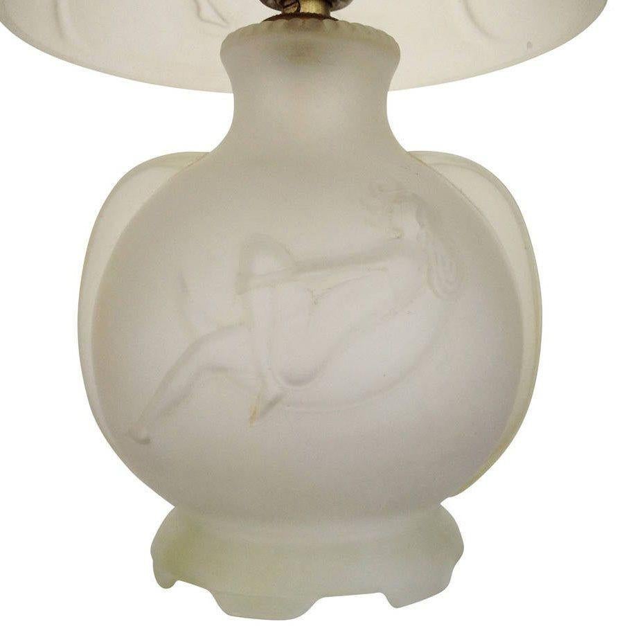 Frosted Glass Crescent Moon Boudoir Lamp, circa 1920 In Excellent Condition For Sale In Van Nuys, CA