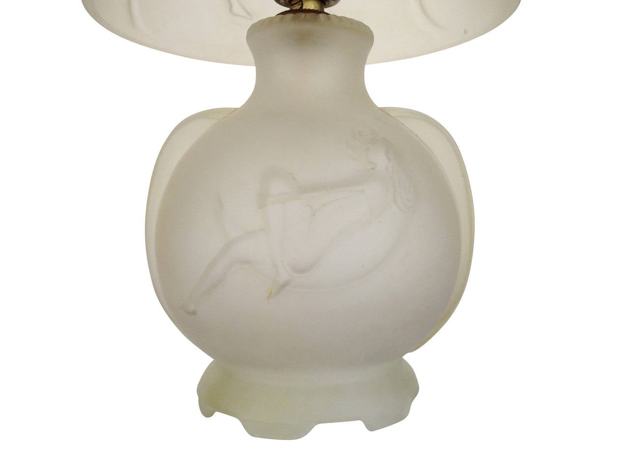 Early 20th Century Frosted Glass Crescent Moon Boudoir Lamp, circa 1920 For Sale