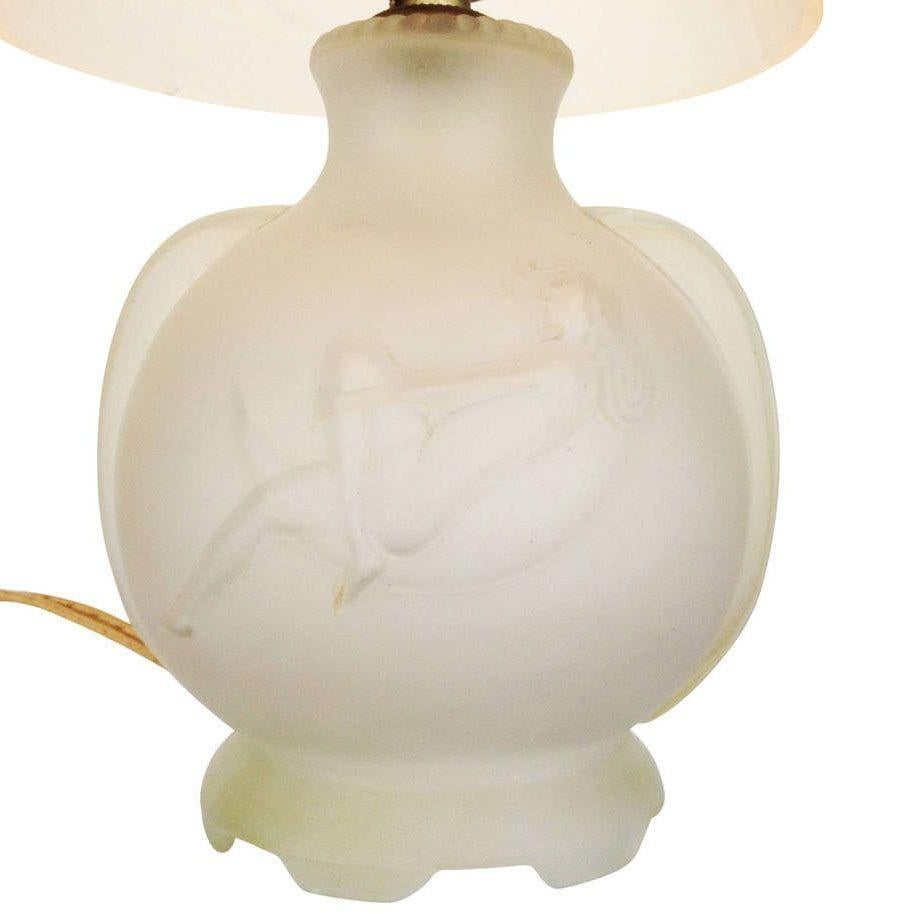 Early 20th Century Frosted Glass Crescent Moon Boudoir Lamp, circa 1920 For Sale