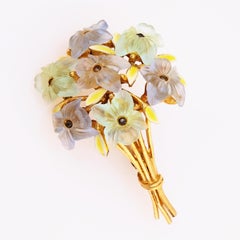 Blumenstrauß-Brosche aus mattiertem Glas von ModeArt, 1950er Jahre