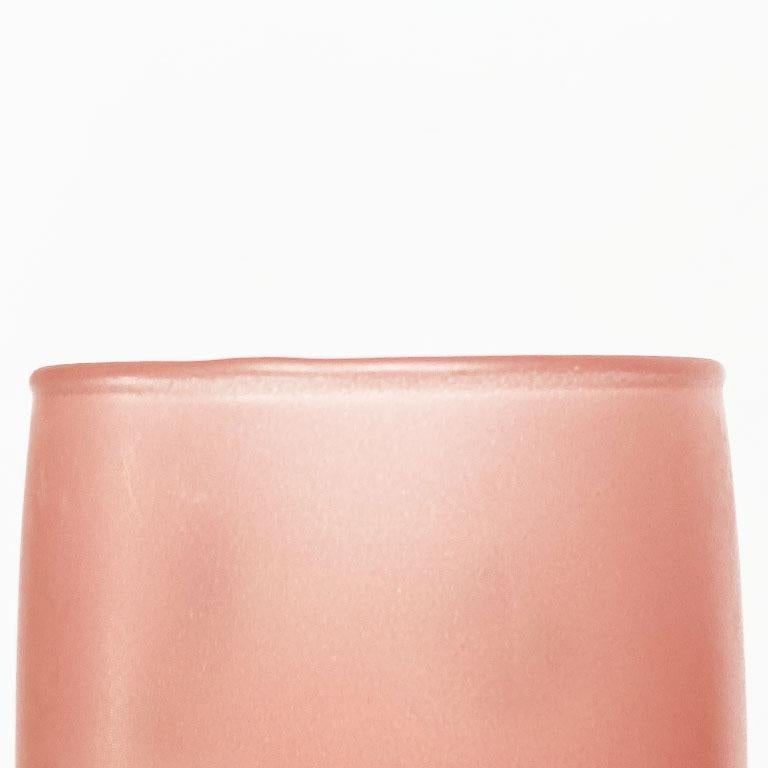 Hollywood Regency Frosted Glass Floral Motif Pink Hand Painted Drinking Glasses, Set of 8