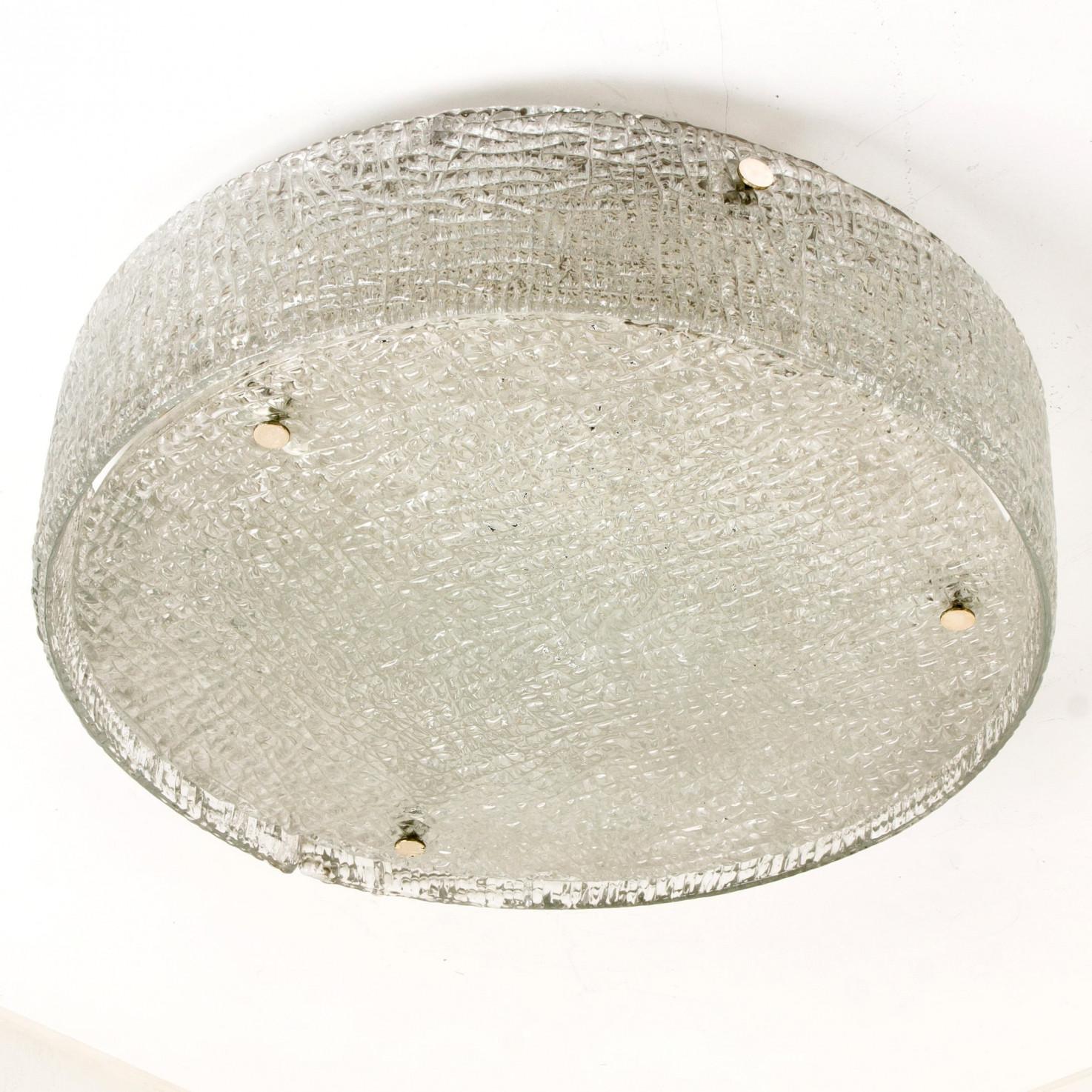 Mid-Century Modern Frosted Glass Flush Mount Ceiling Lamp by Kaiser, Germany, 1960s en vente