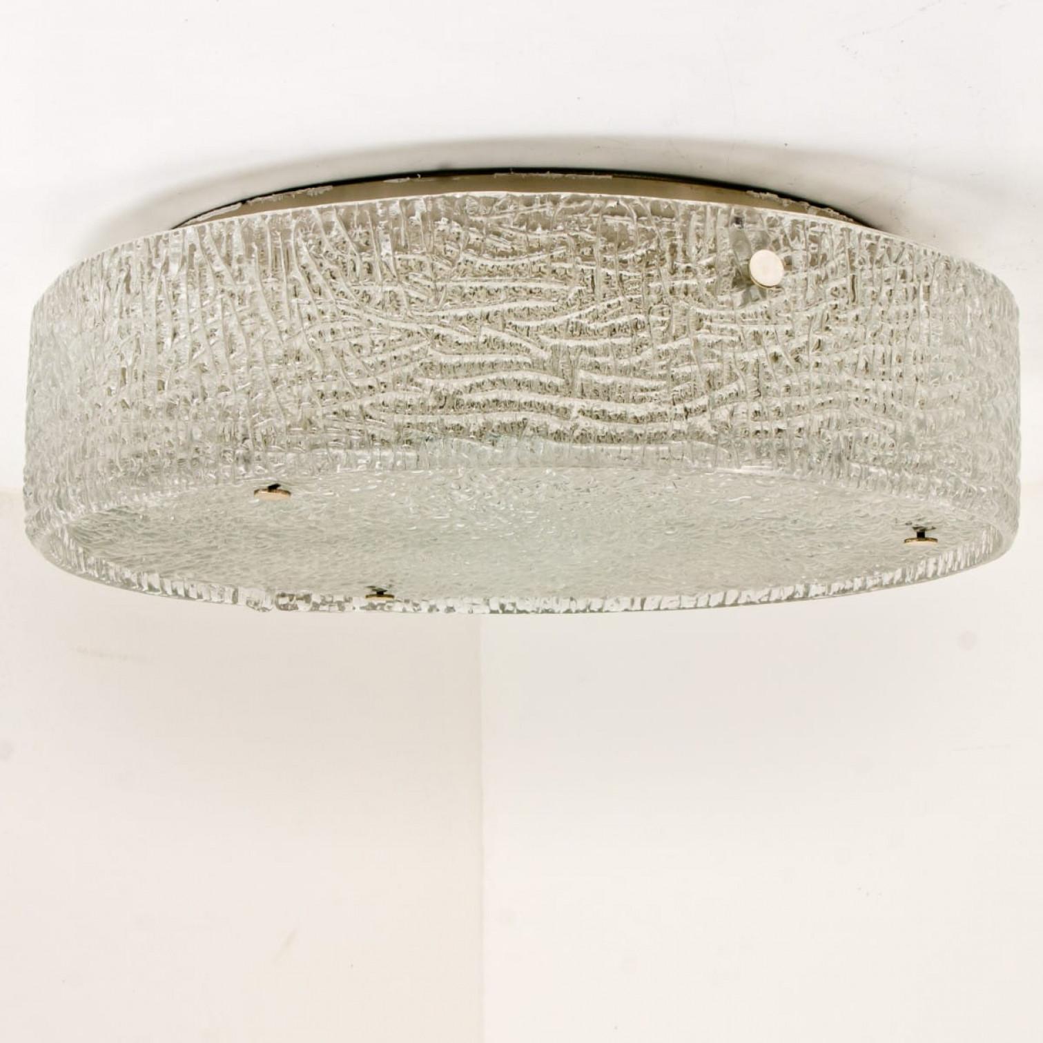 Frosted Glass Flush Mount Ceiling Lamp by Kaiser, Germany, 1960s Excellent état - En vente à Rijssen, NL