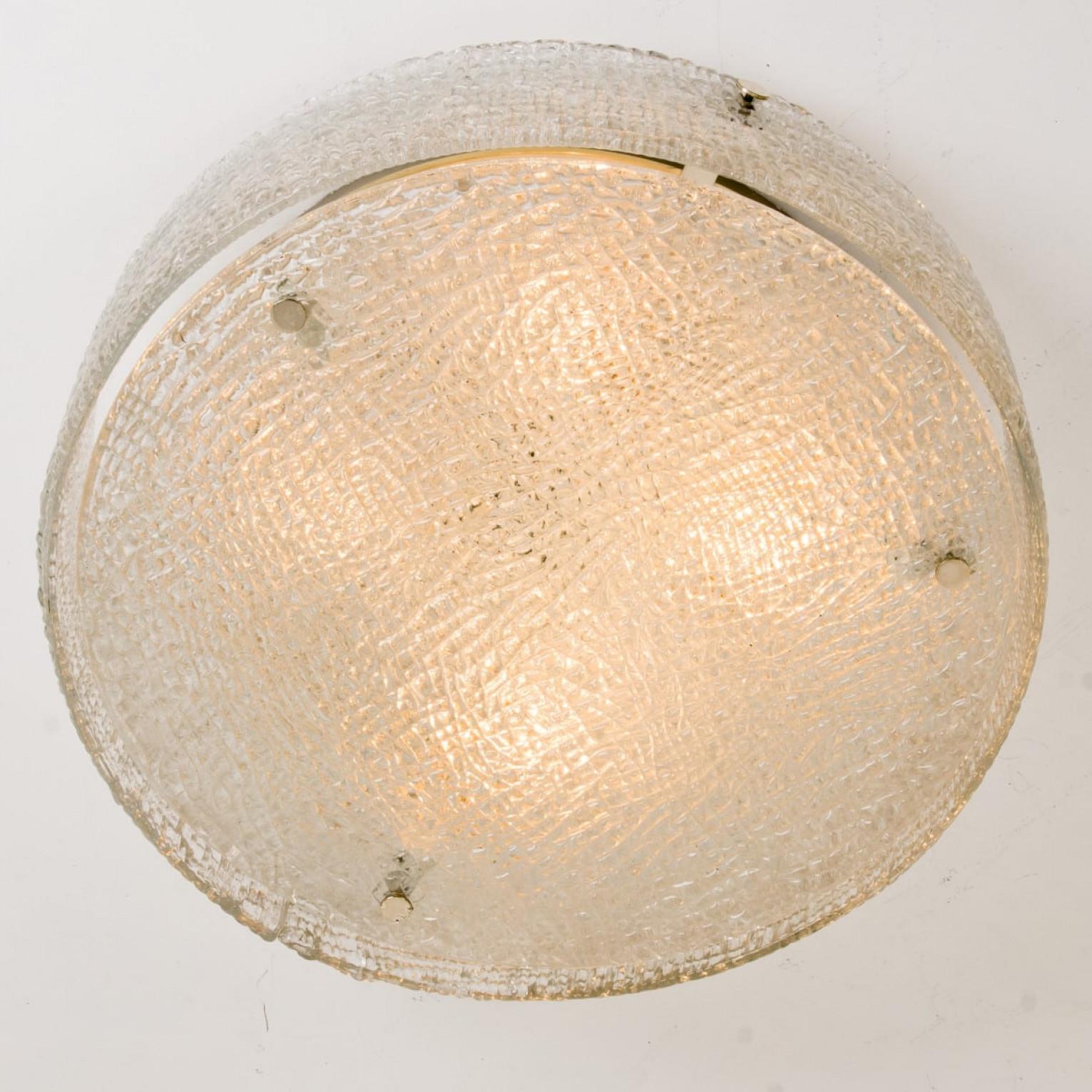 Frosted Glass Flush Mount Ceiling Lamp by Kaiser, Germany, 1960s en vente 1