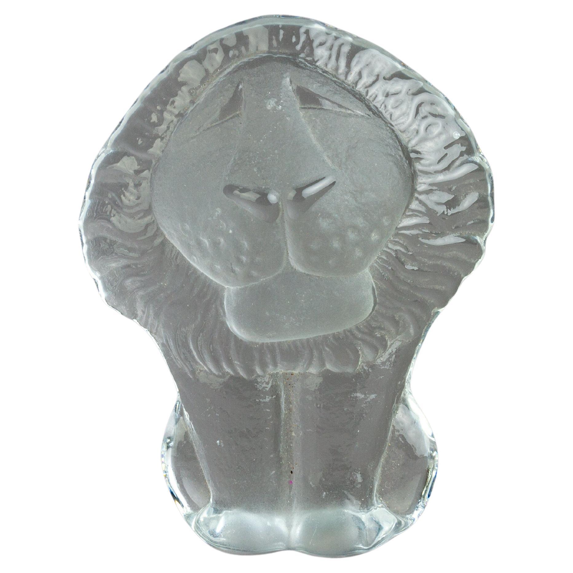 Frosted Glass Intaglio Paperweight Sculpture of a Lion  For Sale