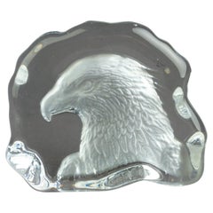 Frosted Glass Intaglio Paperweight Sculpture of an Eagle