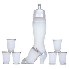 Frosted Glass Lady’s Leg Cocktail Shaker and Glasses
