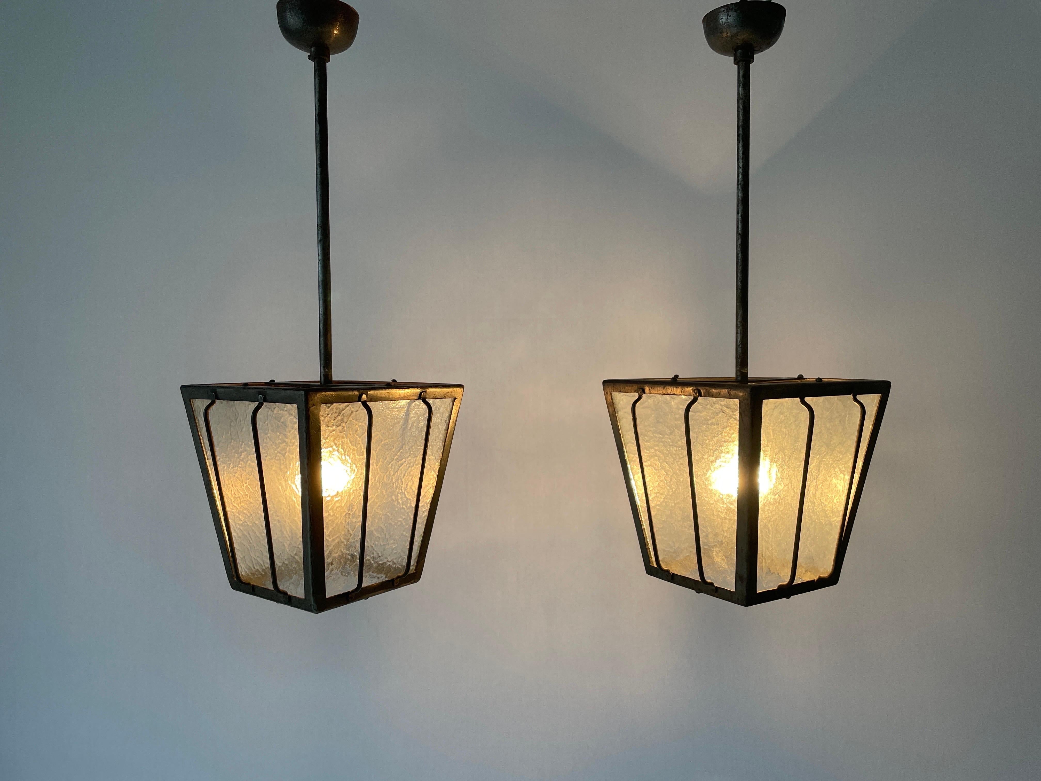 Frosted Glass Milano Apartment Pair of Ceiling Lamps, 1950s, Italy For Sale 3