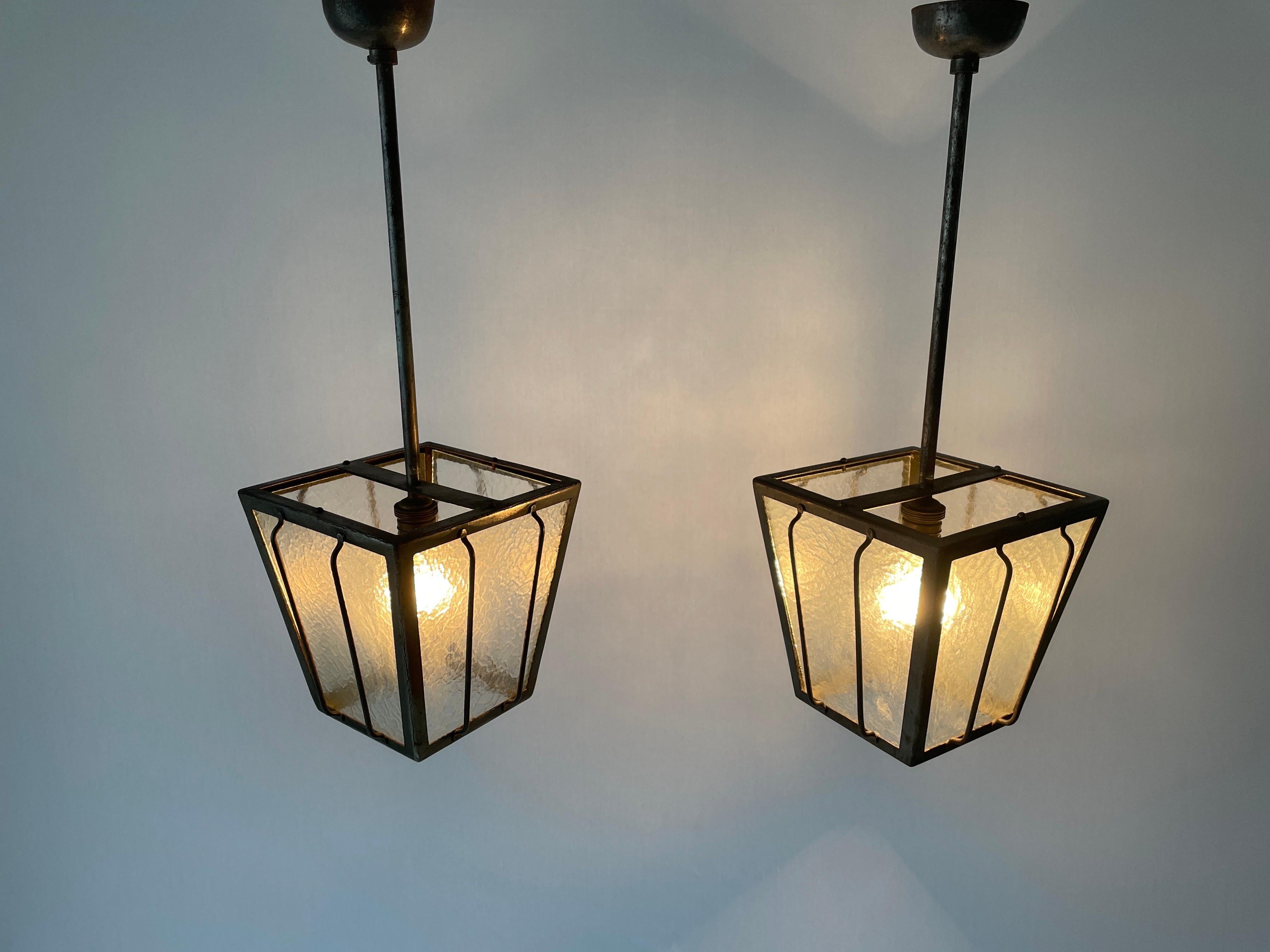 Frosted Glass Milano Apartment Pair of Ceiling Lamps, 1950s, Italy For Sale 4