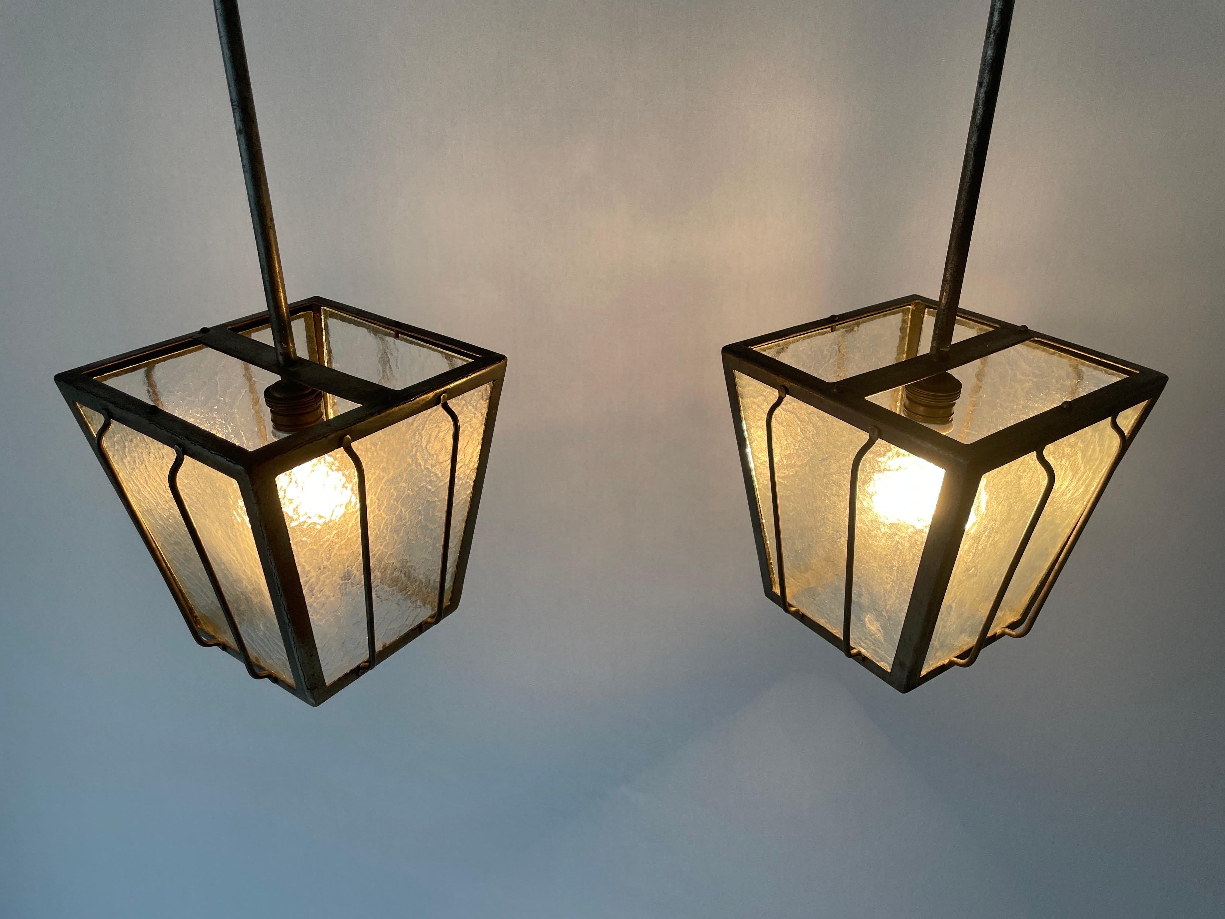 Frosted Glass Milano Apartment Pair of Ceiling Lamps, 1950s, Italy For Sale 5
