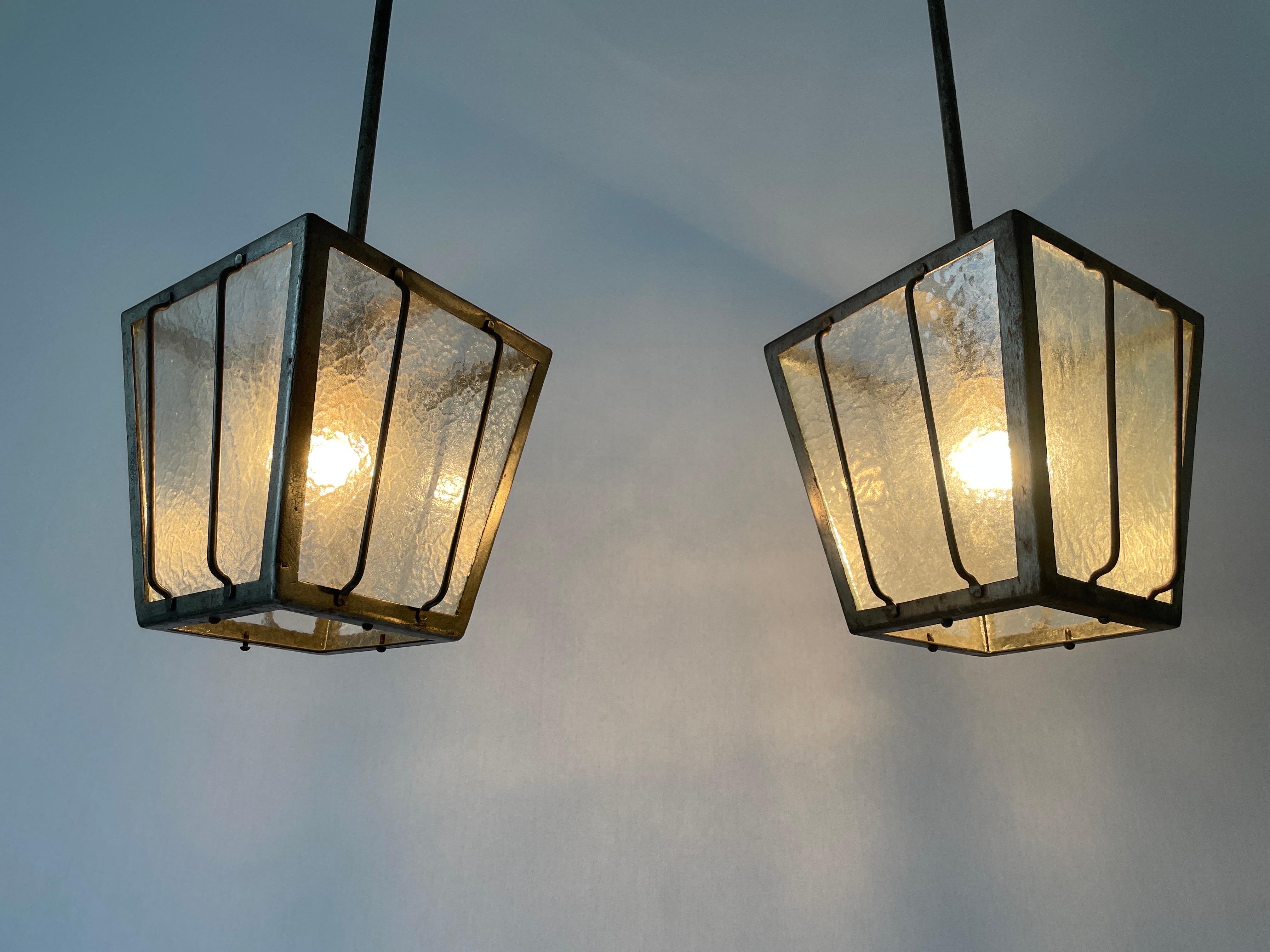 Frosted Glass Milano Apartment Pair of Ceiling Lamps, 1950s, Italy For Sale 6
