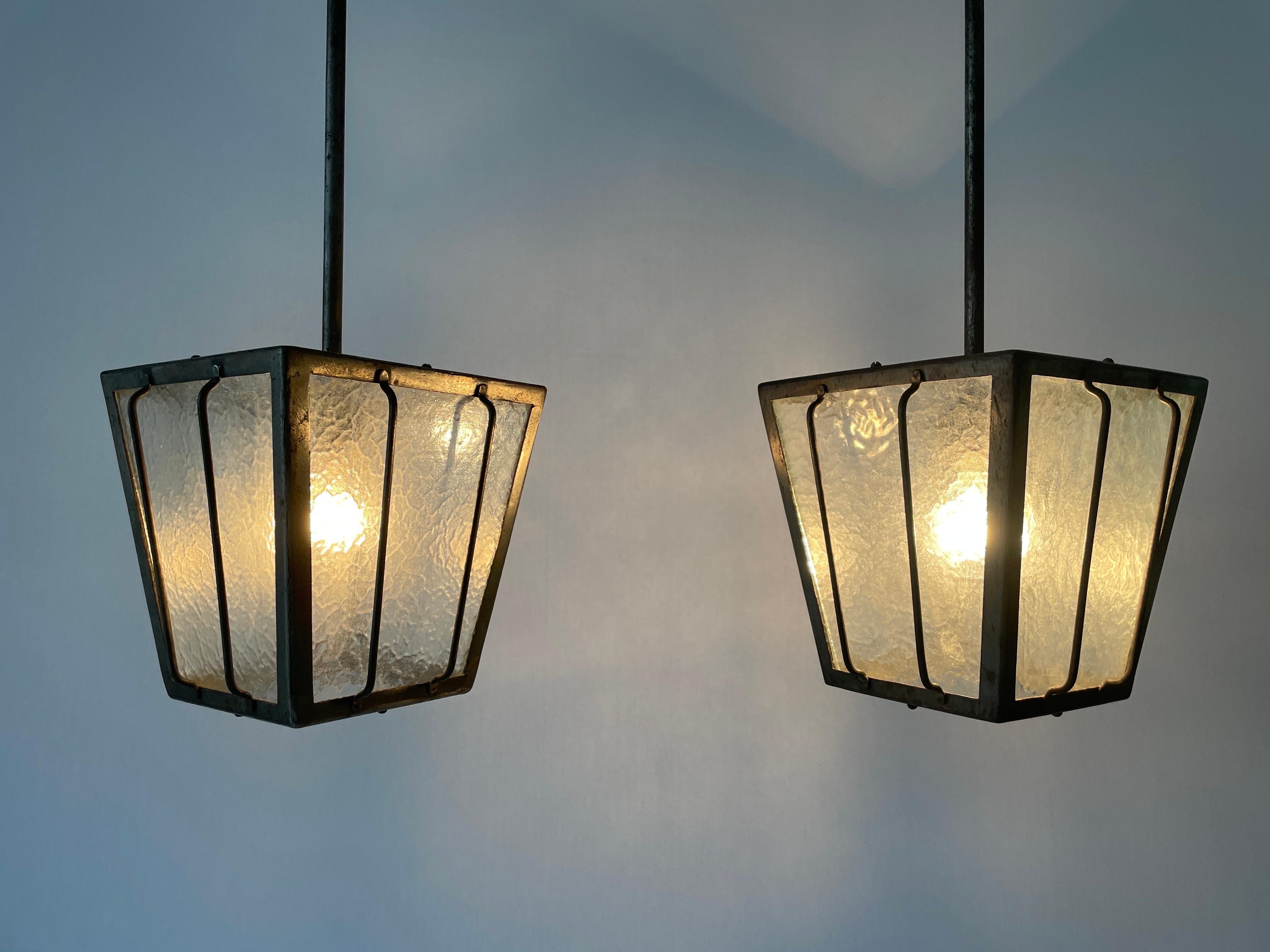Frosted Glass Milano Apartment Pair of Ceiling Lamps, 1950s, Italy For Sale 7