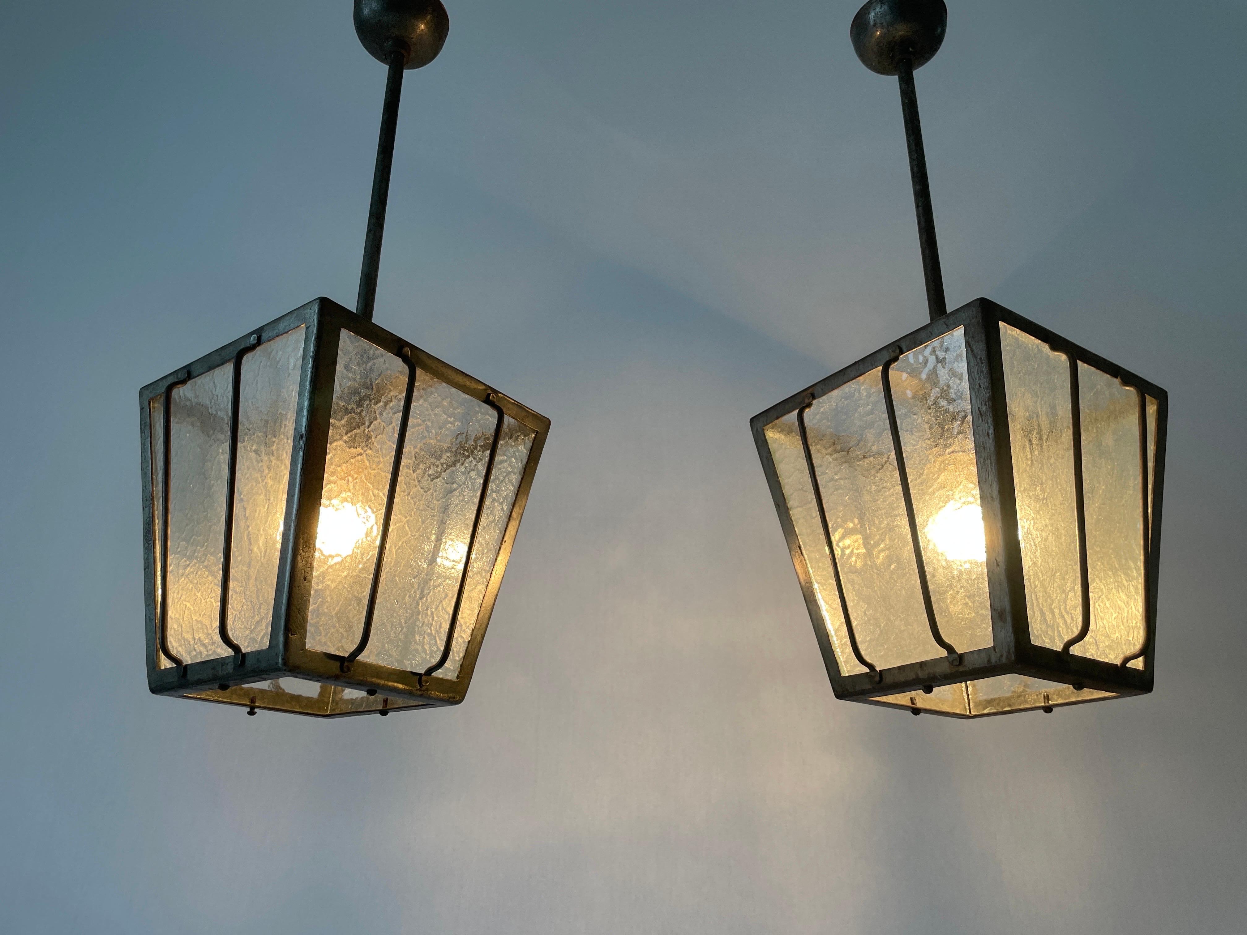 Frosted Glass Milano Apartment Pair of Ceiling Lamps, 1950s, Italy For Sale 9
