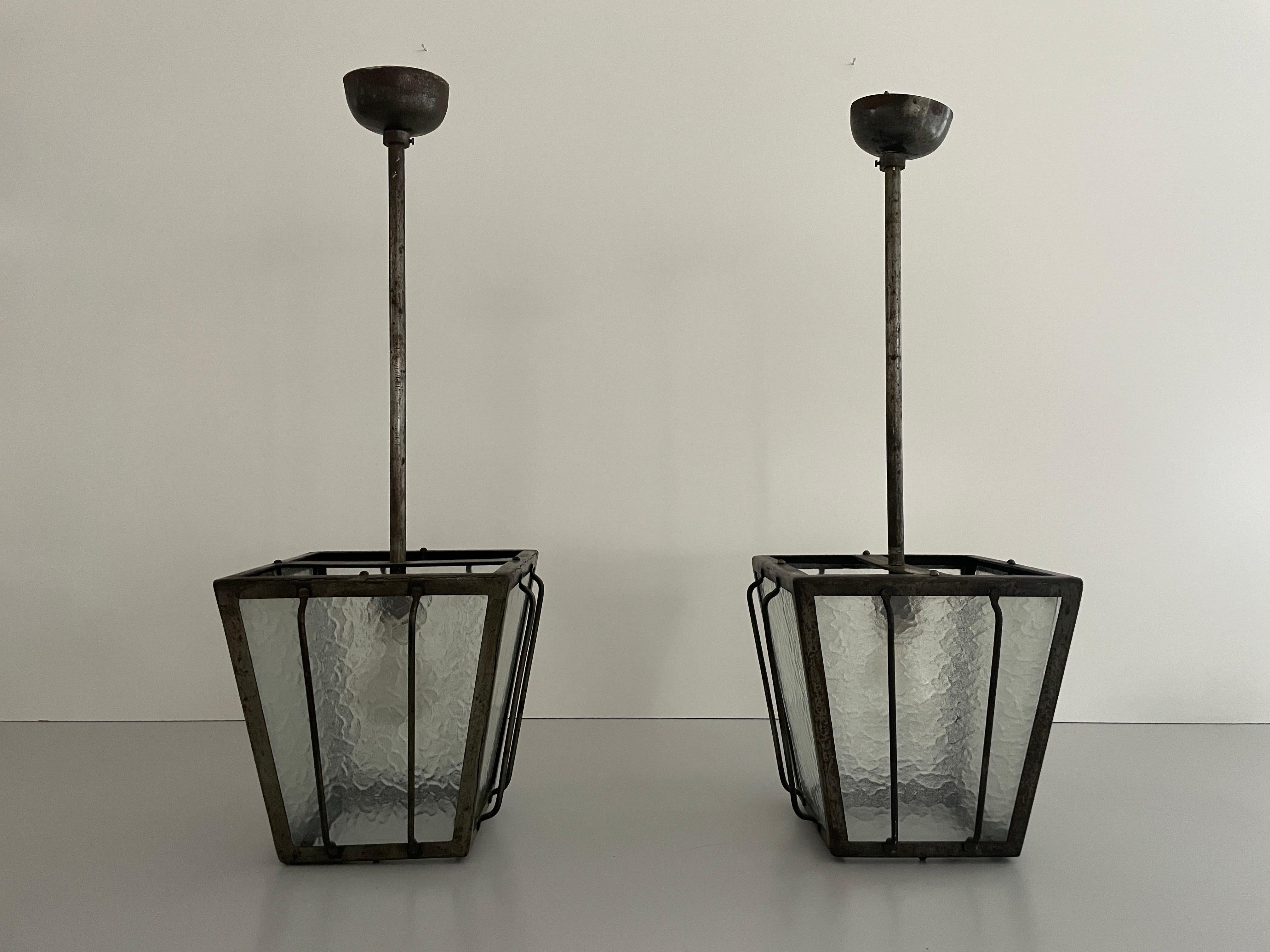 Frosted Glass Milano Apartment Pair of Ceiling Lamps, 1950s, Italy For Sale 12