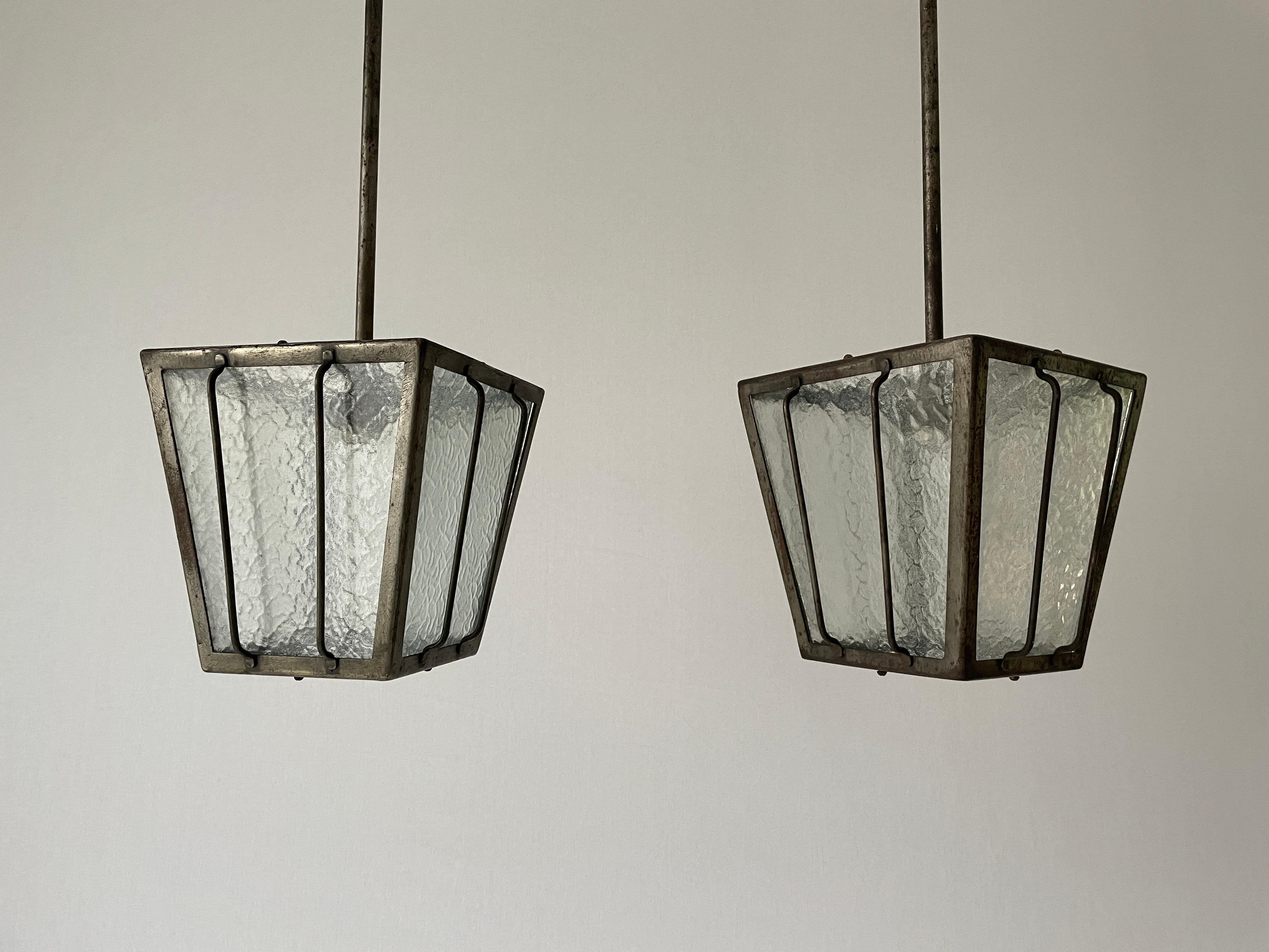 Industrial type Frosted Glass Milano Apartment Pair of Ceiling Lamps, 1950s, Italy

Lampshade is in very good vintage condition.


This lamp works with E27 light bulb. Max 100W
Wired and suitable to use with 220V and 110V for all
