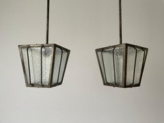 Paar Deckenleuchten aus Milchglas in Mailand für Wohnungen, 1950er Jahre, Italien