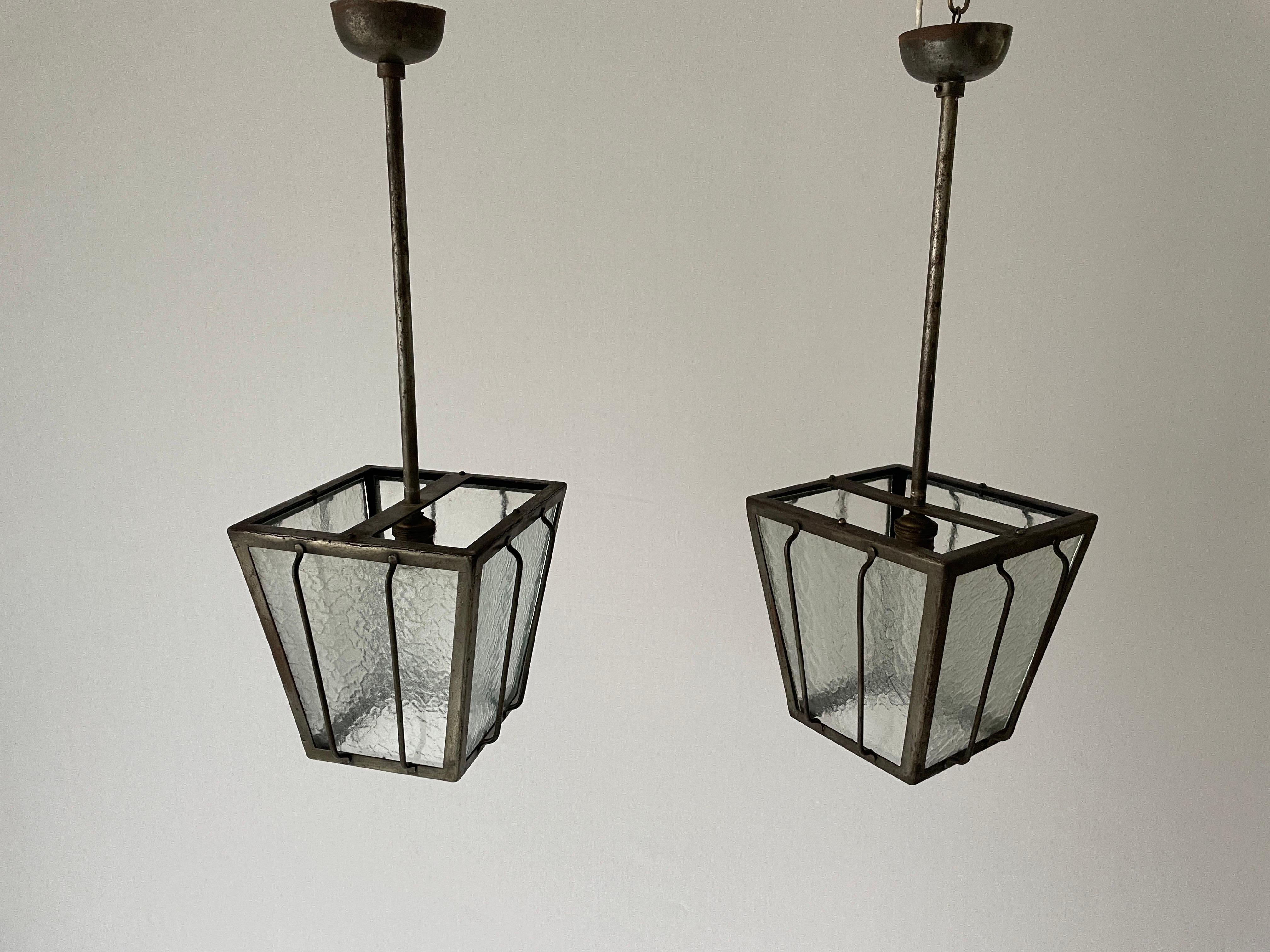 Mid-Century Modern Frosted Glass Milano Apartment Pair of Ceiling Lamps, 1950s, Italy For Sale