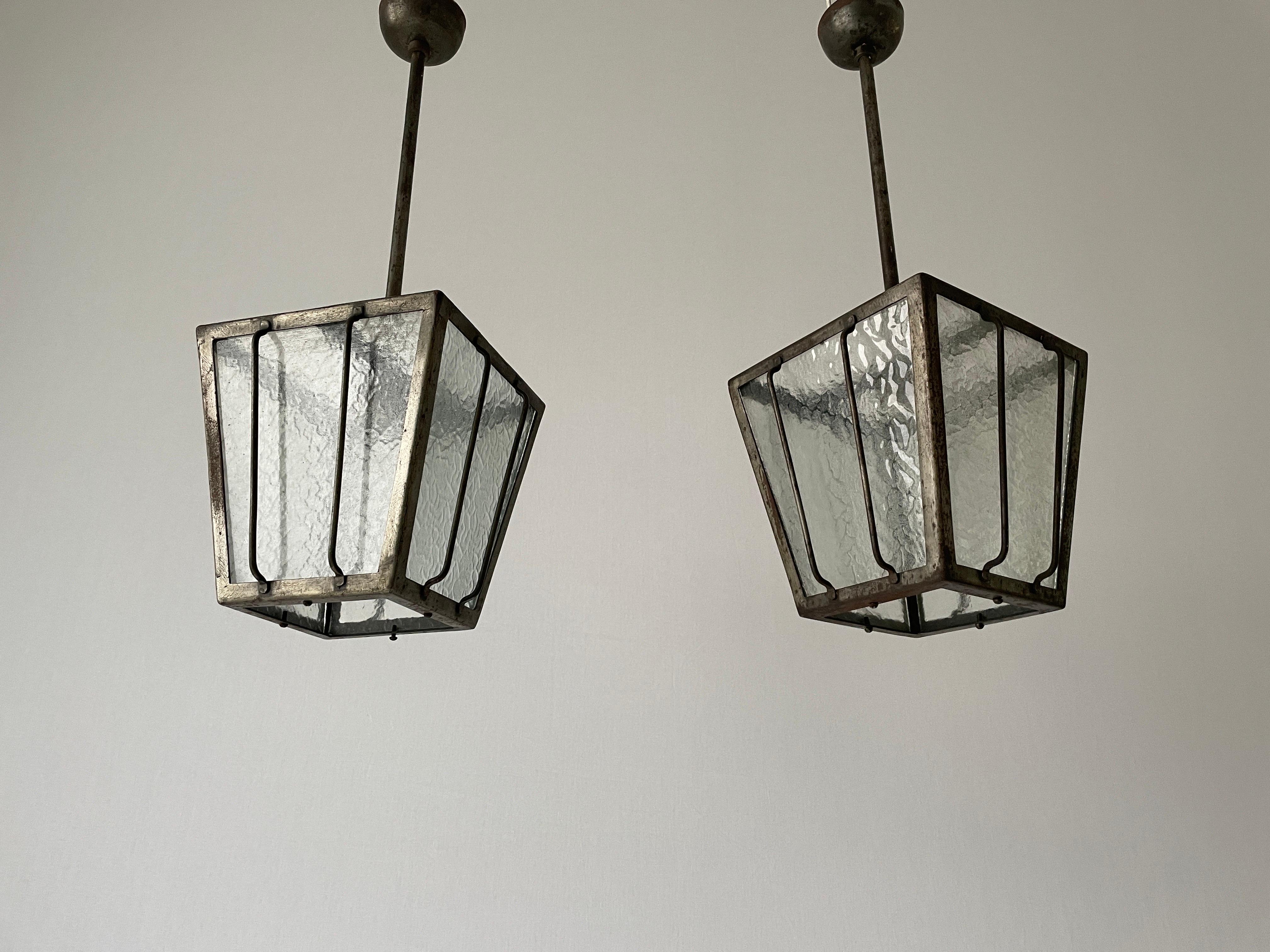 Italian Frosted Glass Milano Apartment Pair of Ceiling Lamps, 1950s, Italy For Sale