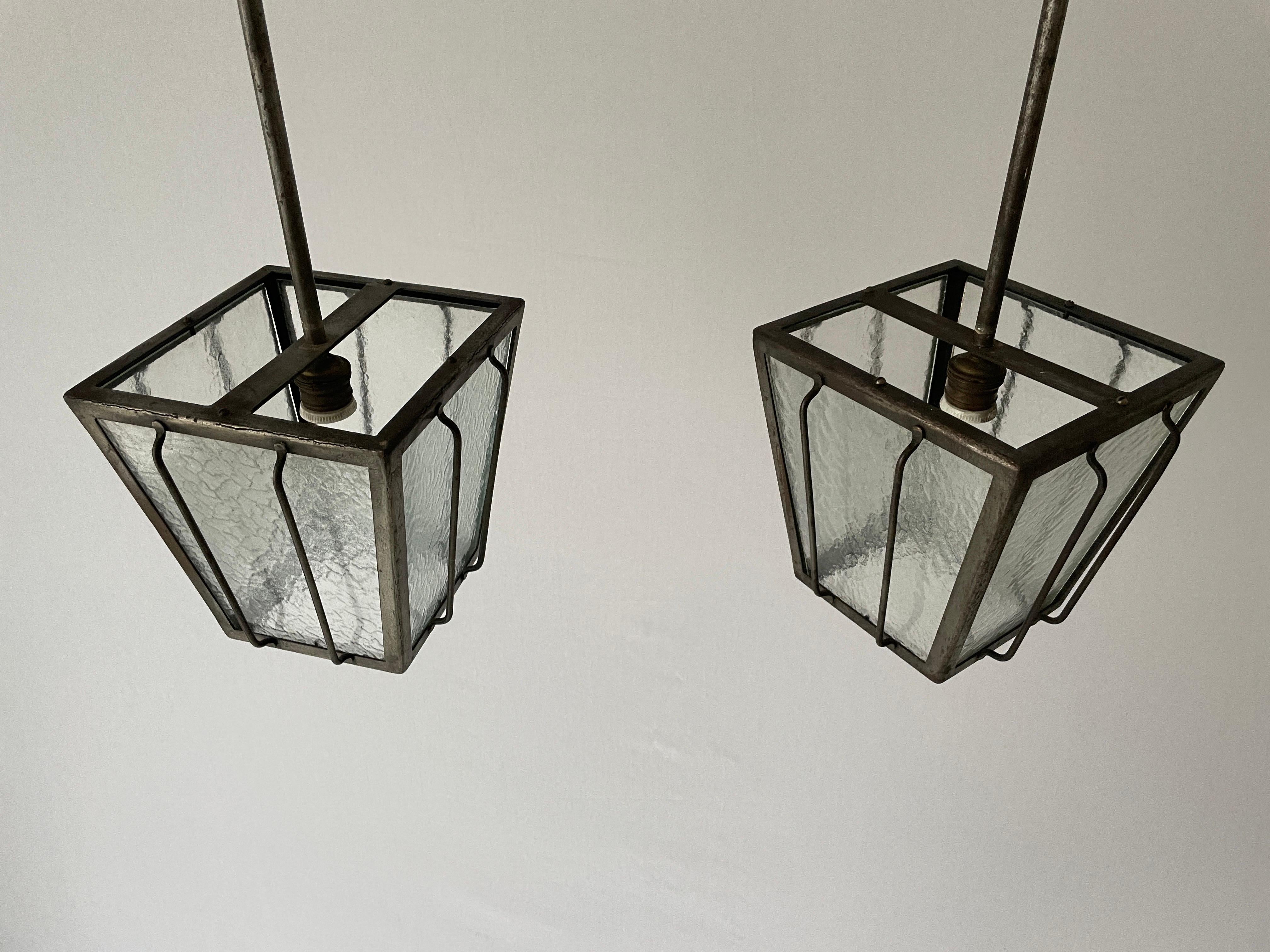 Frosted Glass Milano Apartment Pair of Ceiling Lamps, 1950s, Italy In Excellent Condition For Sale In Hagenbach, DE