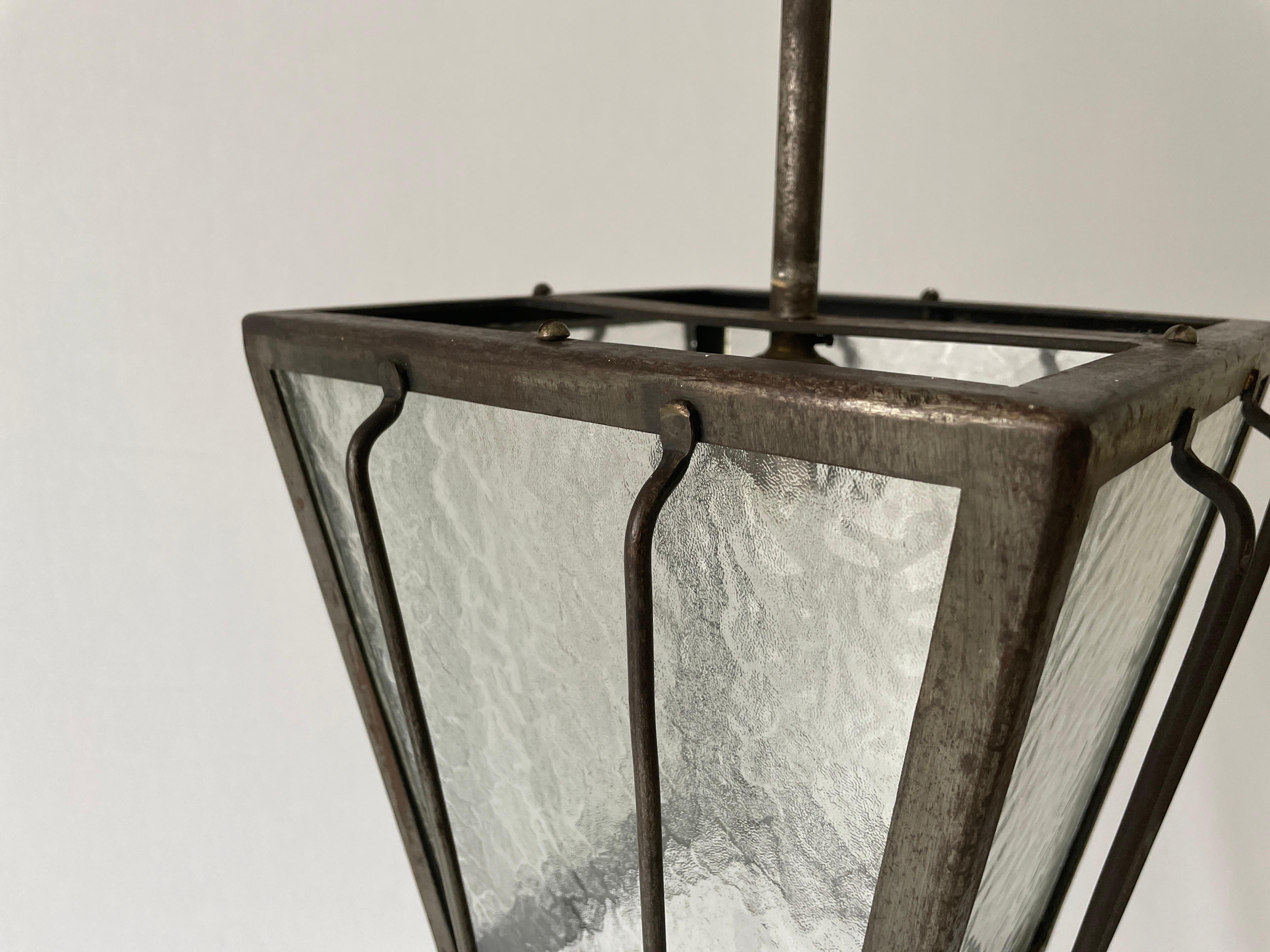 Metal Frosted Glass Milano Apartment Pair of Ceiling Lamps, 1950s, Italy For Sale
