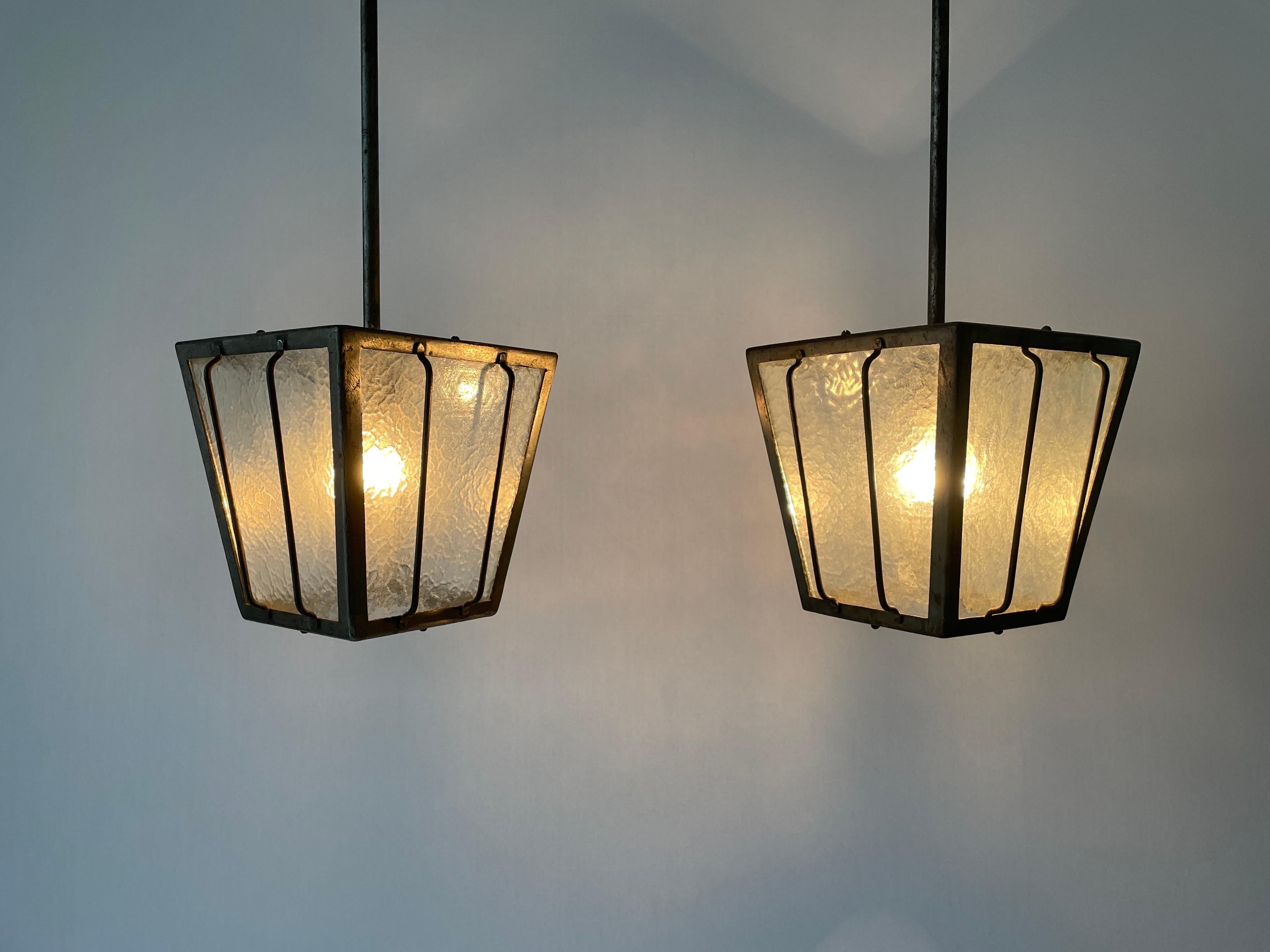 Frosted Glass Milano Apartment Pair of Ceiling Lamps, 1950s, Italy For Sale 2