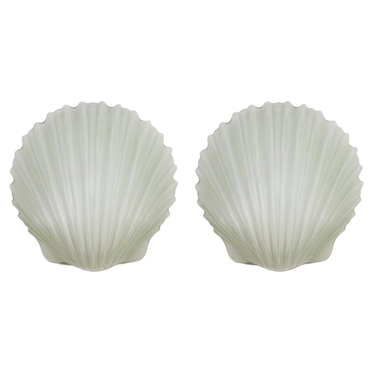 Frosted Glass Molded Half-Shell Sconces, Pair For Sale