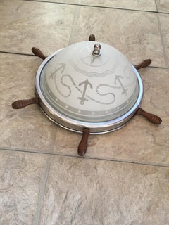 Frosted Glass Nautical Flush Mount Ceiling Fixture, 1960s