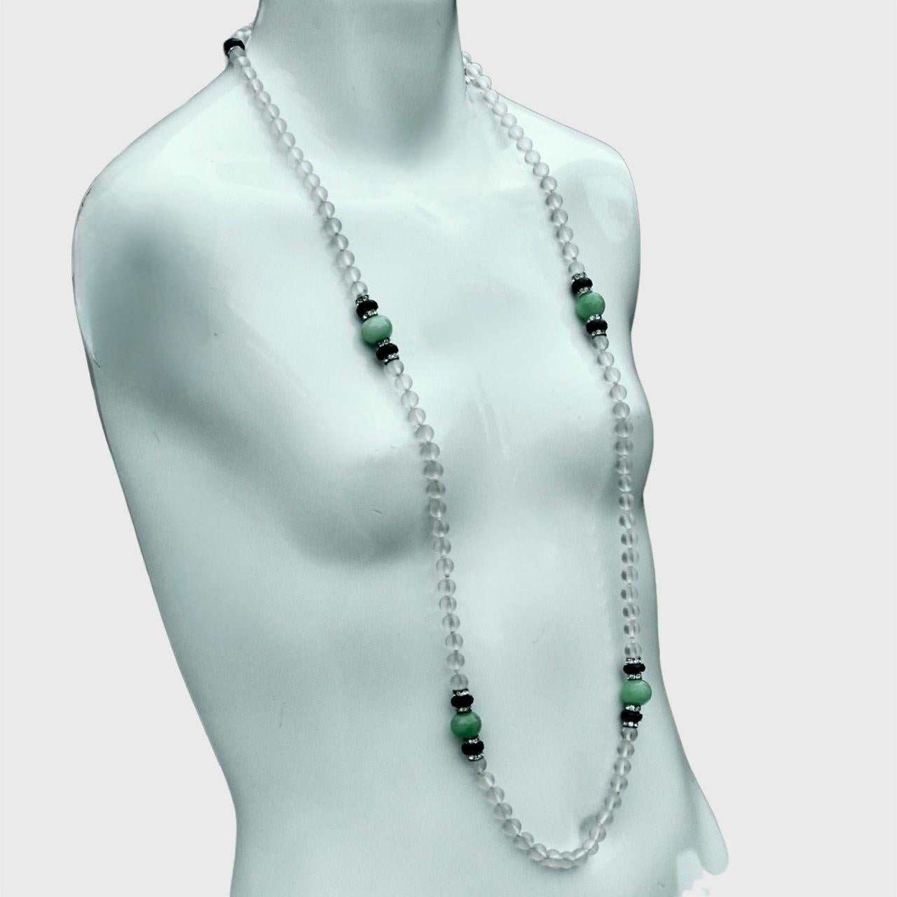 Collier en verre dépoli avec perles de verre vertes et noires et strass Bon état - En vente à London, GB