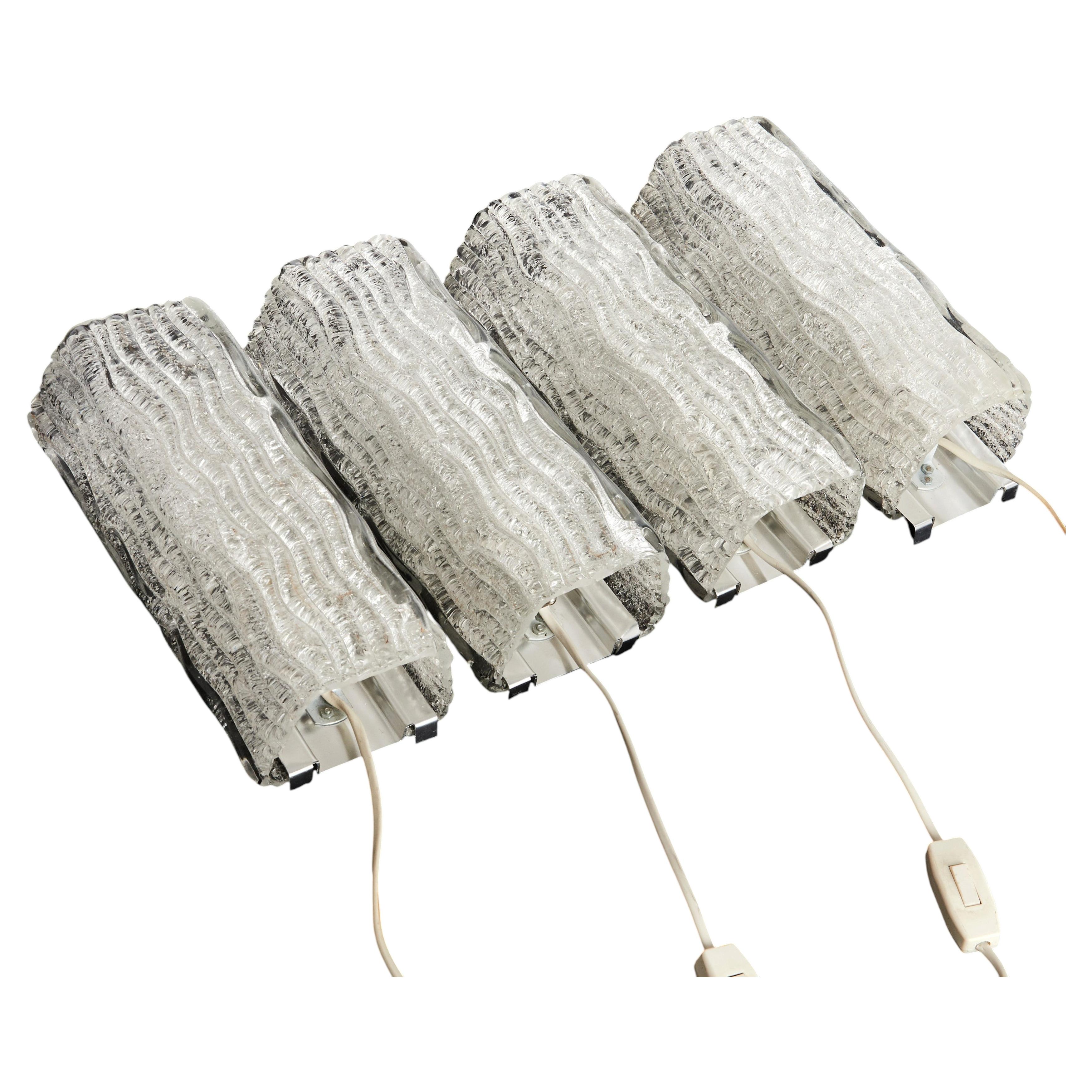 Frosted Glass Pair of wall Lights by Orrefors, Mid-Century Modern, Sweden 1960 For Sale