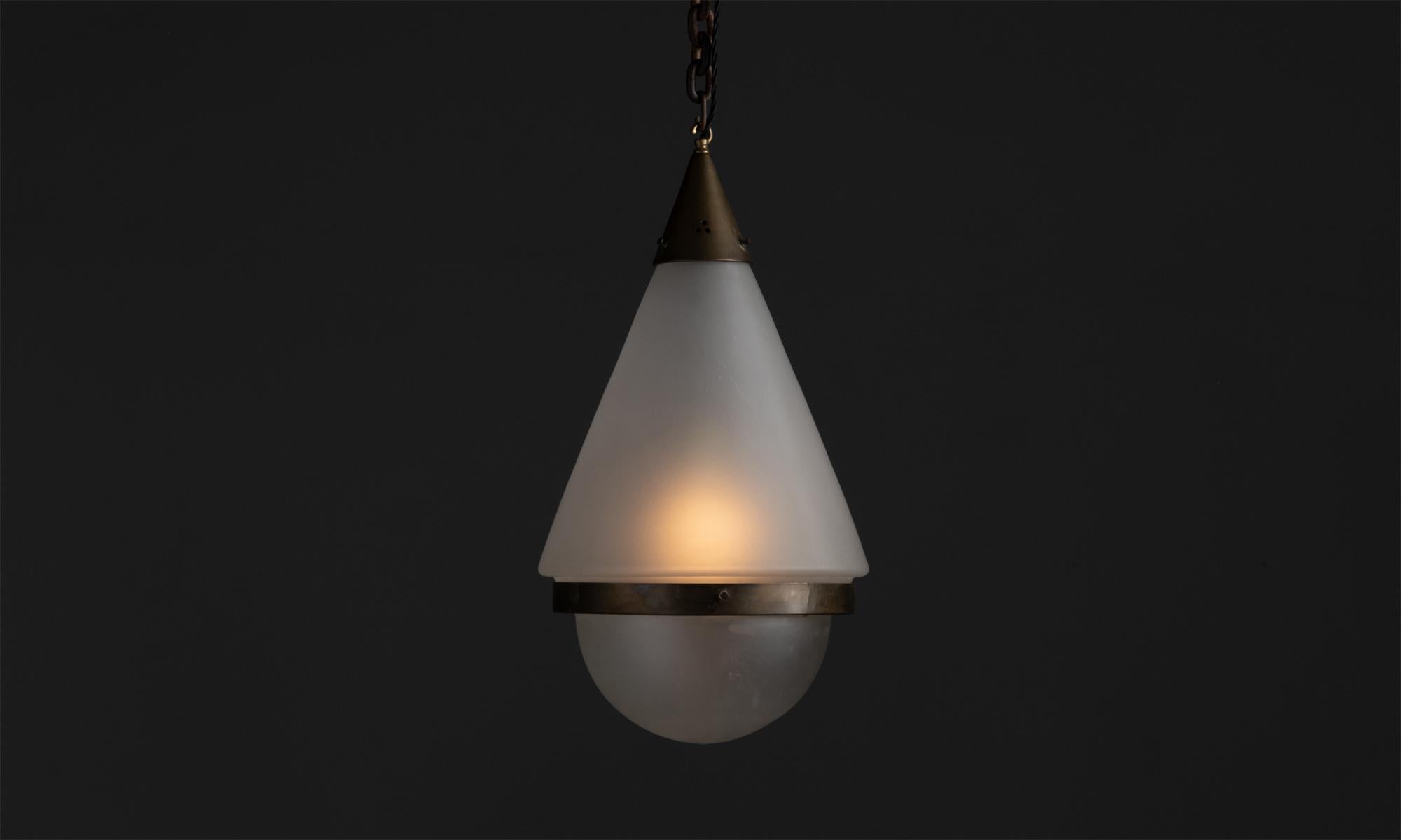 Frosted Glass Pendant by Gispen, Netherlands, circa 1930

Measures 12”dia x 22.5”h

Not UL Listed.