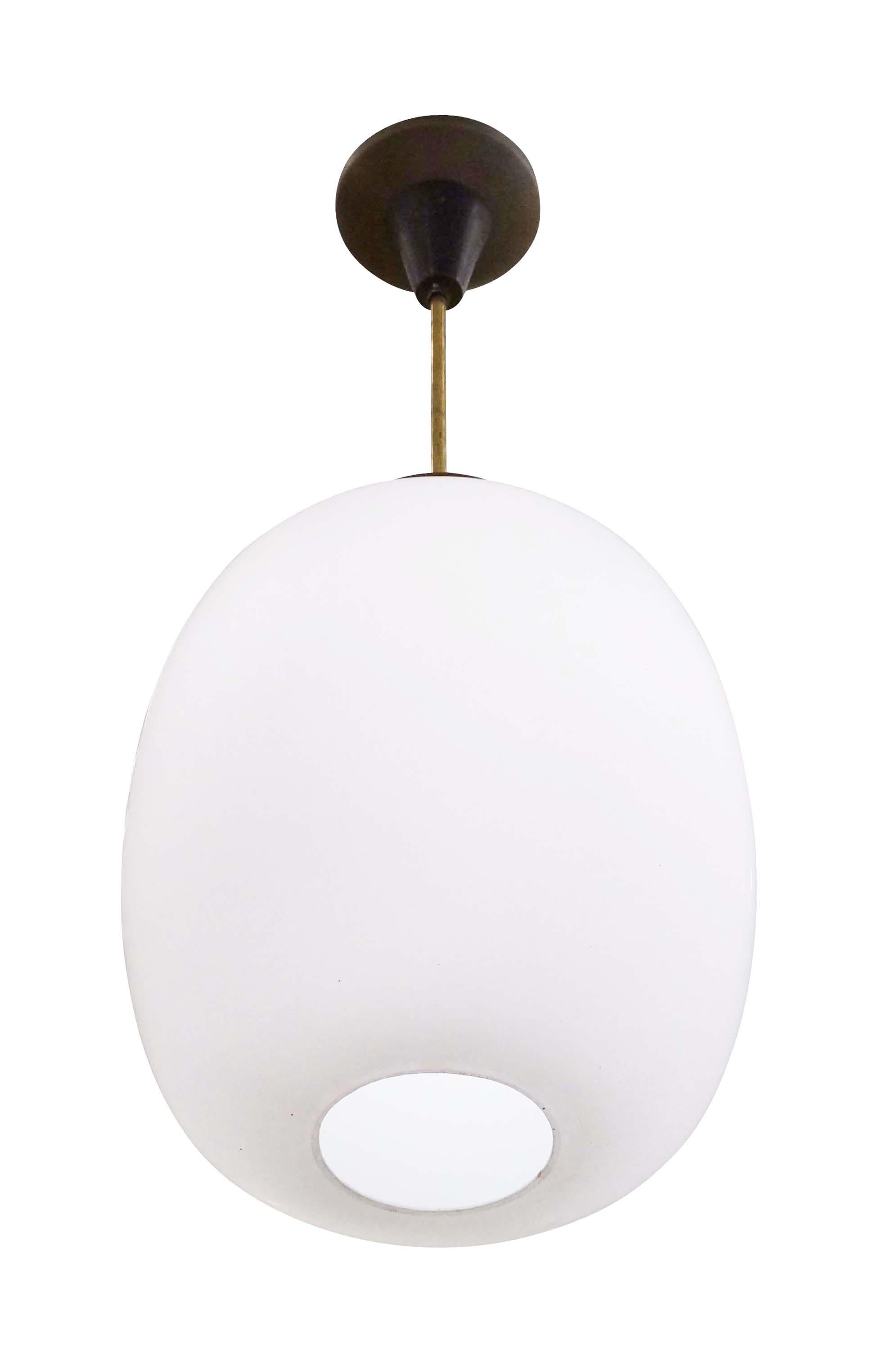 Italian Frosted Glass Pendant with Wood Detailing