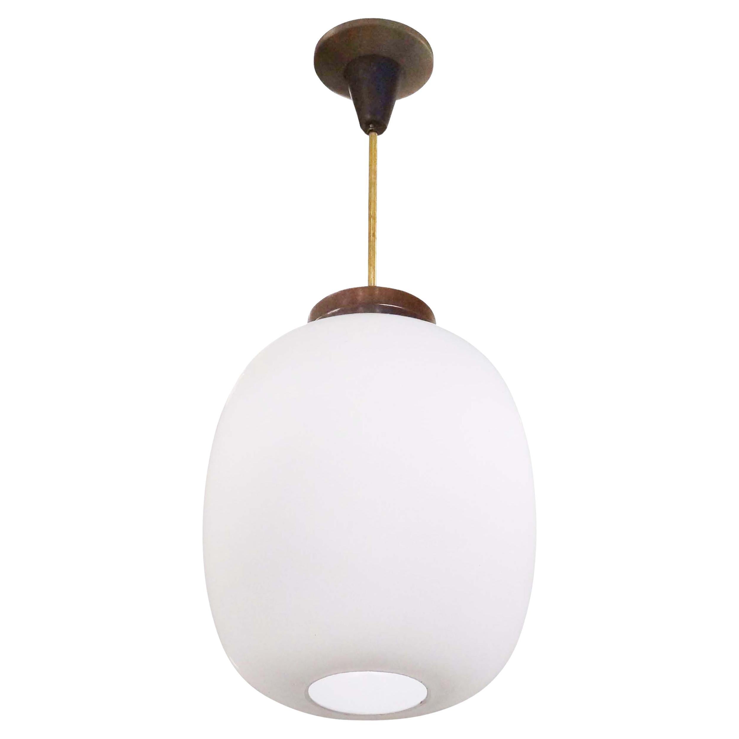 Frosted Glass Pendant with Wood Detailing