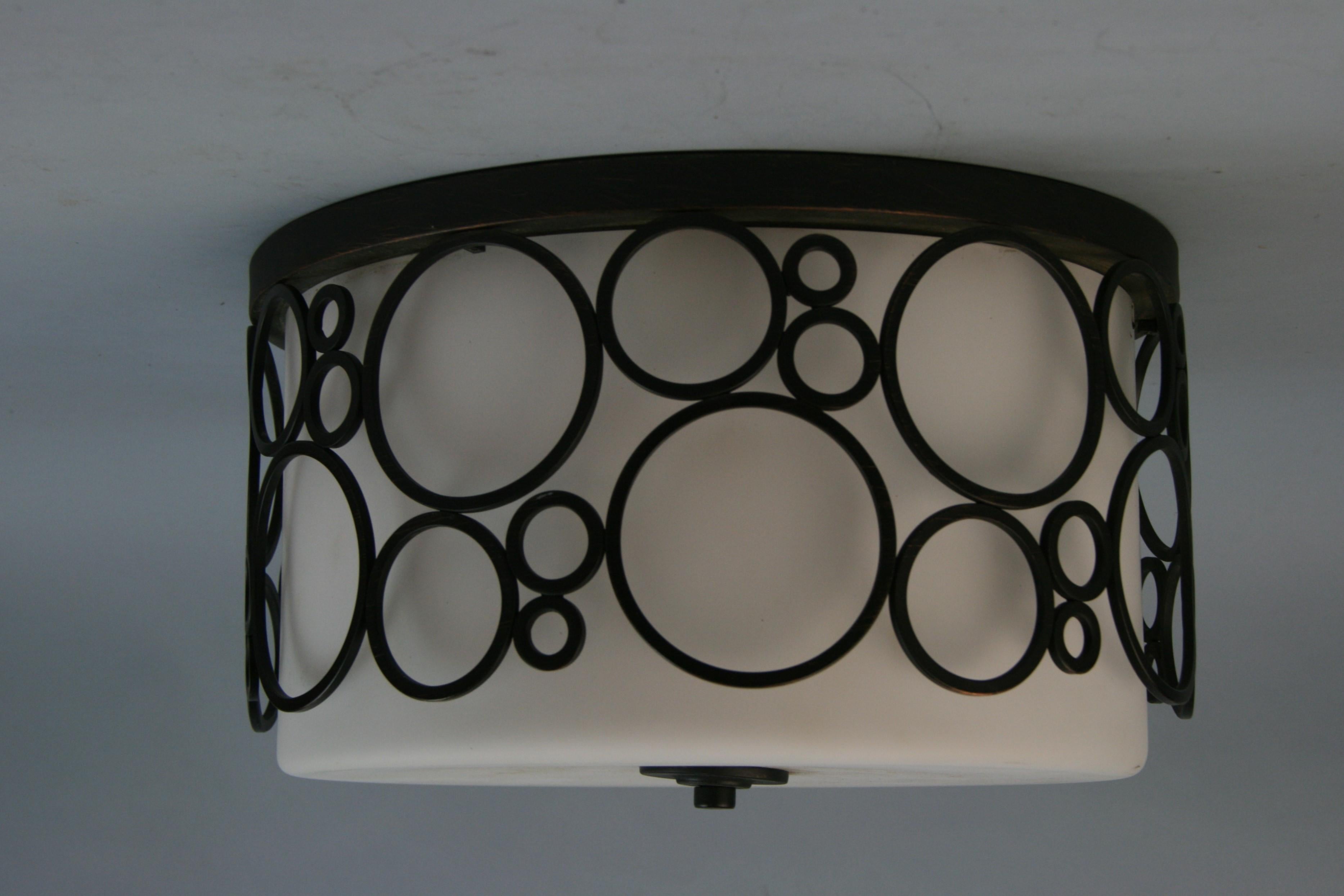 Mid-20th Century Frosted Glass Ring MCM Flush Mount