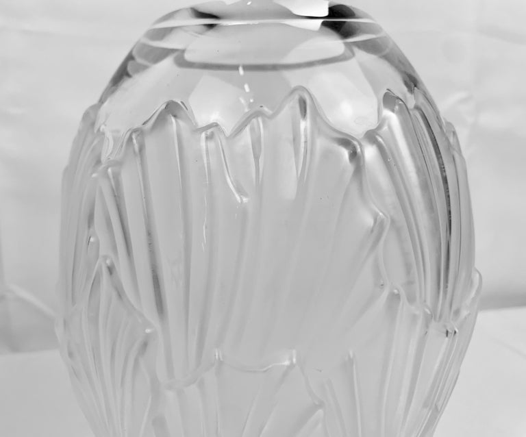 Art Deco Scribe Signed Lalique Sandrift Frosted Glass Vase, France For Sale