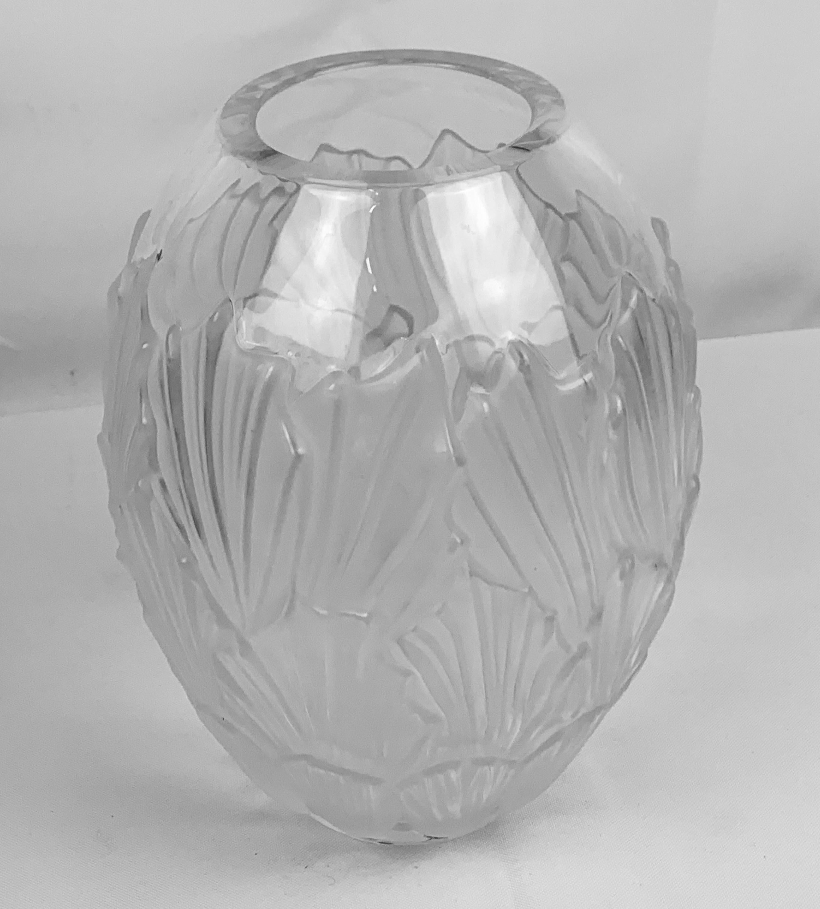 Art Deco  Sandrift by Lalique- Frosted Glass Vase, France, Scribe Signed For Sale